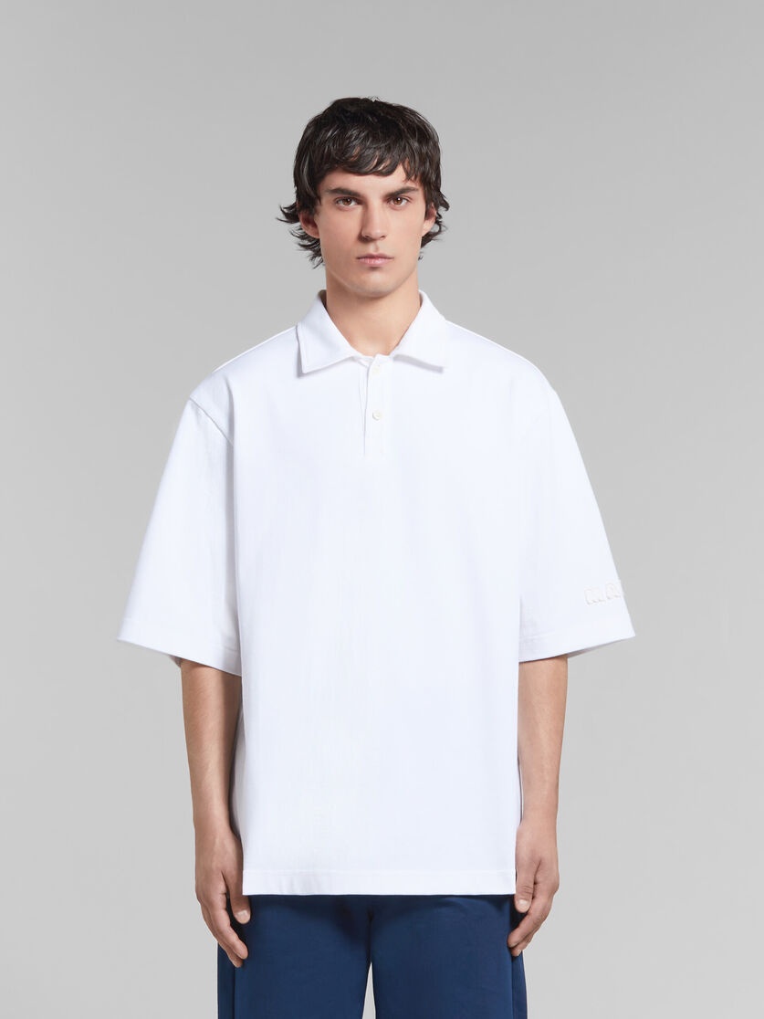 WHITE BIO COTTON OVERSIZED POLO SHIRT WITH MARNI PATCHES - 2