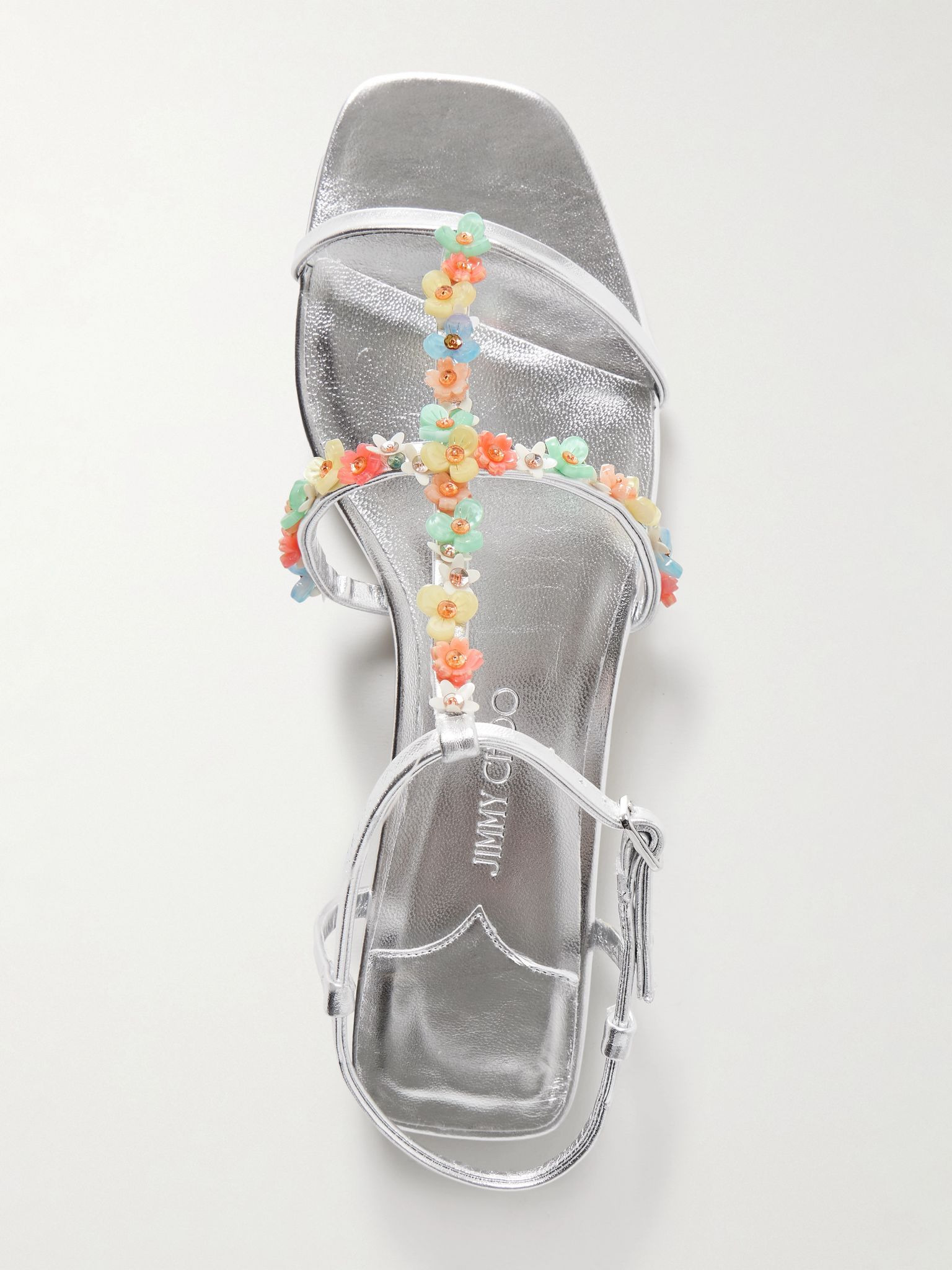 Gwyn bead-embellished metallic leather sandals Silver - 5