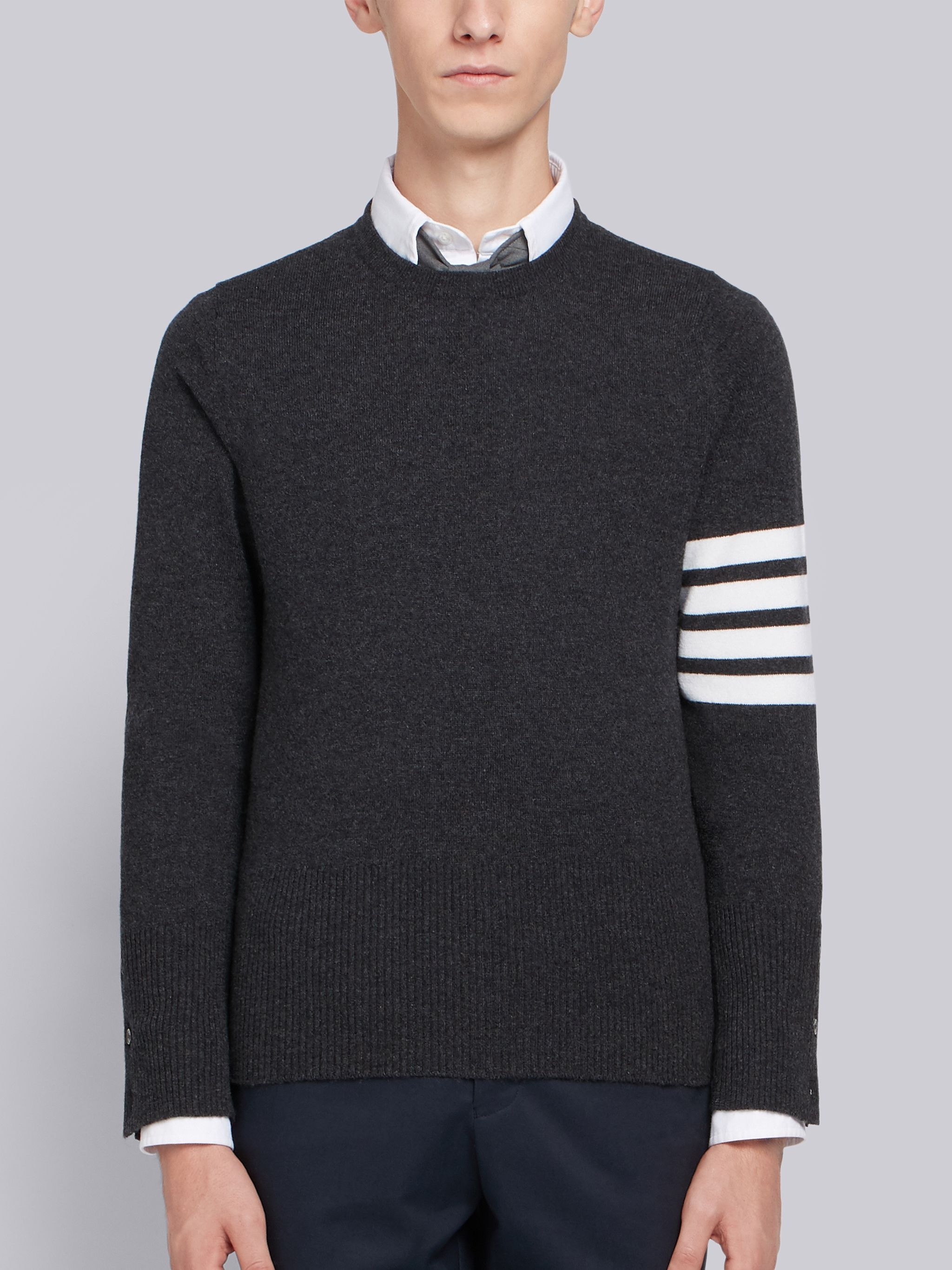 Dark Grey Cashmere 4-bar Crew Neck Pullover - 1