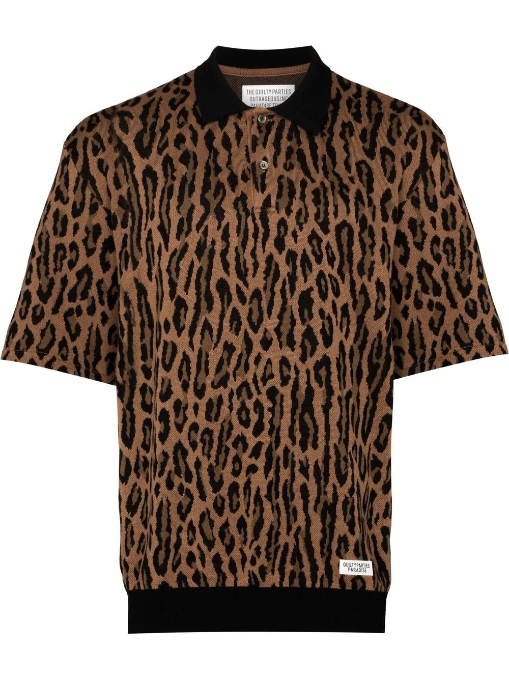 leopard-intarsia knitted polo shirt - 1