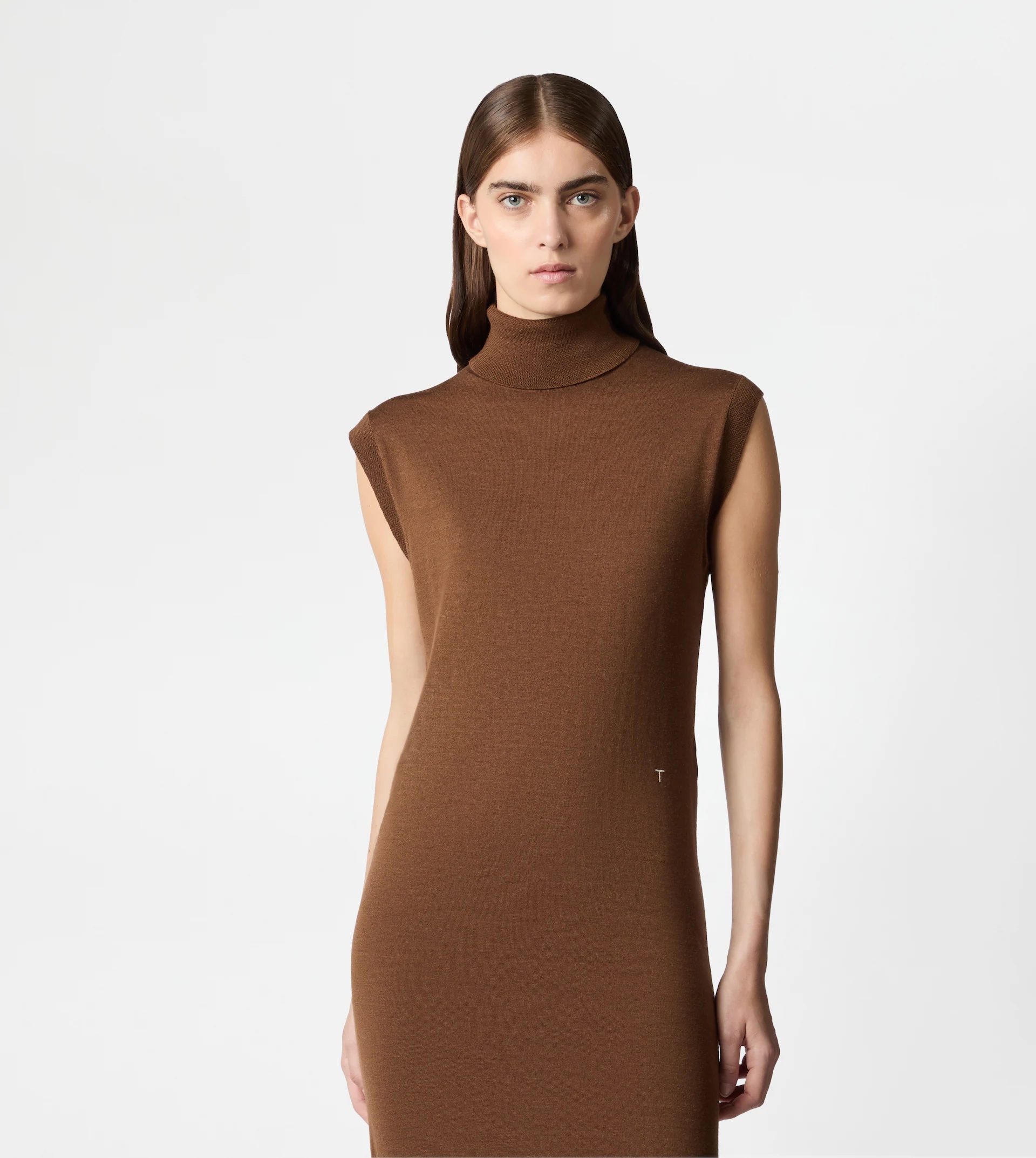 DRESS IN SILK BLEND KNIT - BROWN - 6