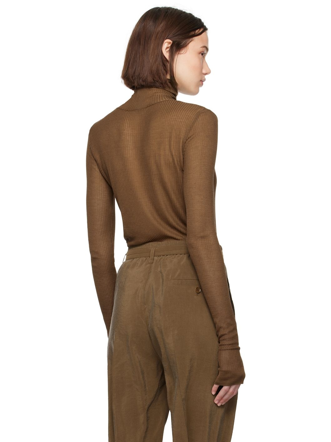 Brown Seamless Turtleneck - 3