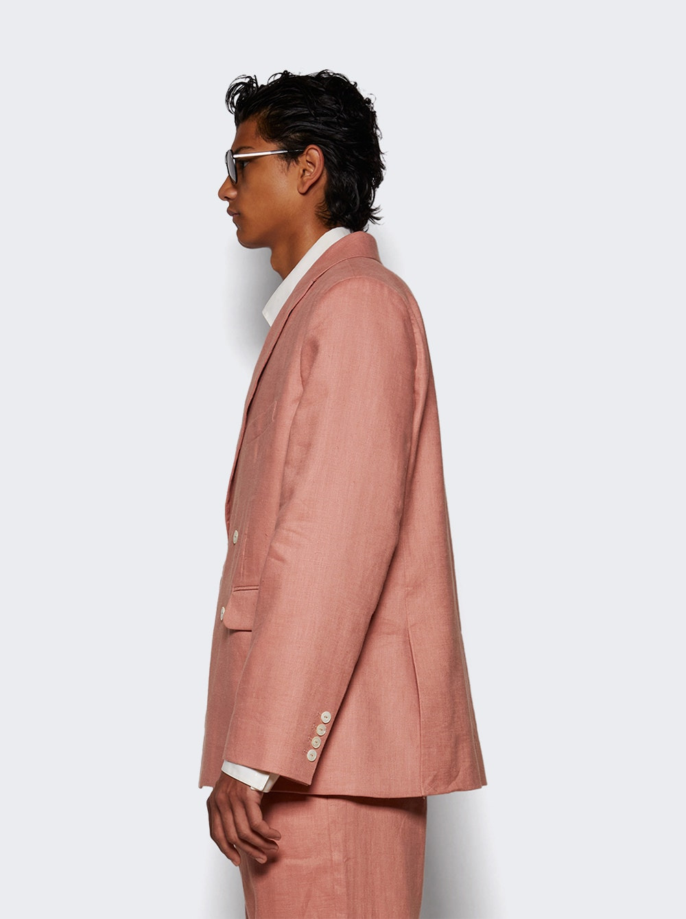 Lightweight Double-breasted Suit Jacket Pink - 3