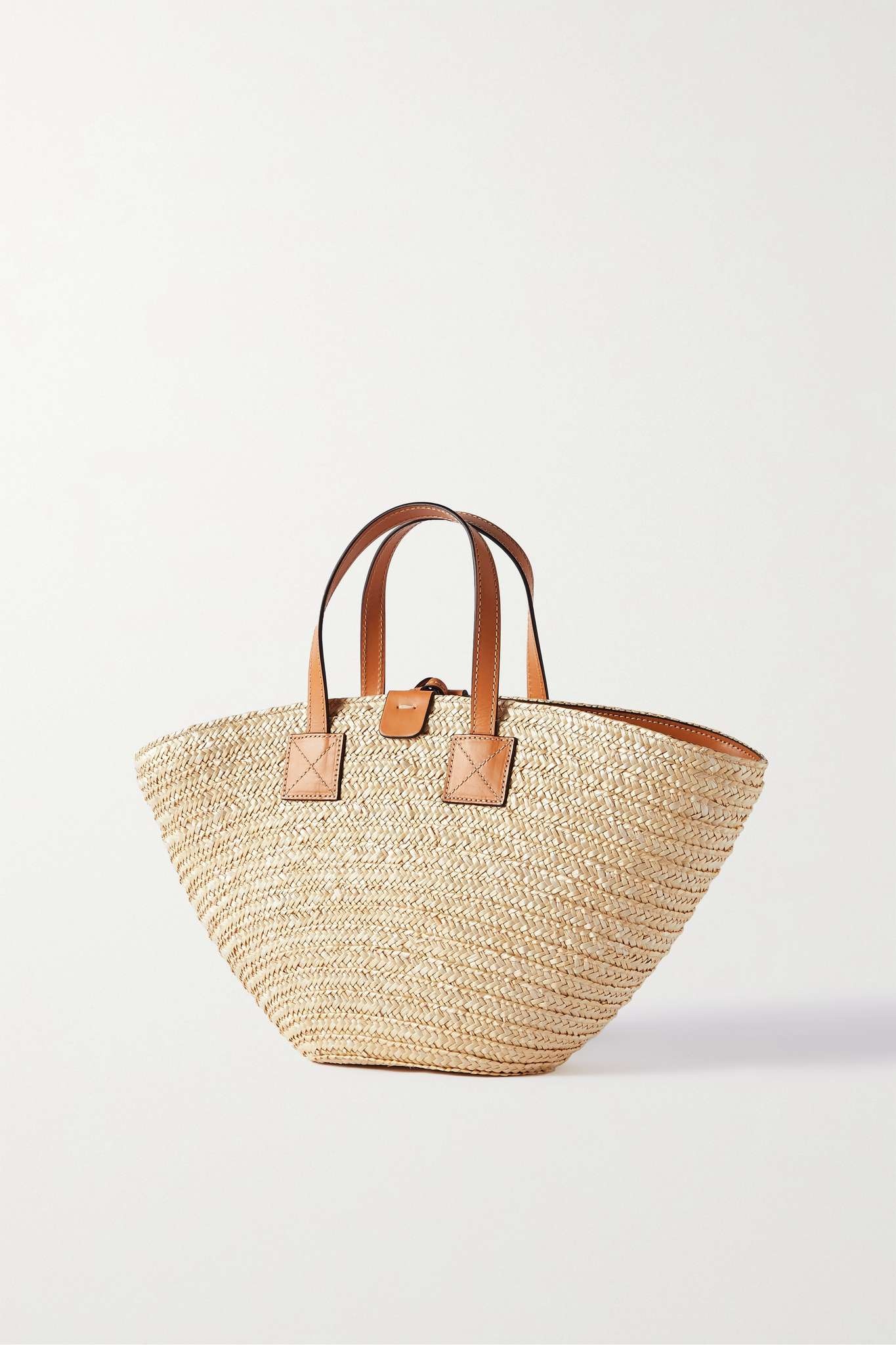 Medium leather-trimmed raffia tote - 3