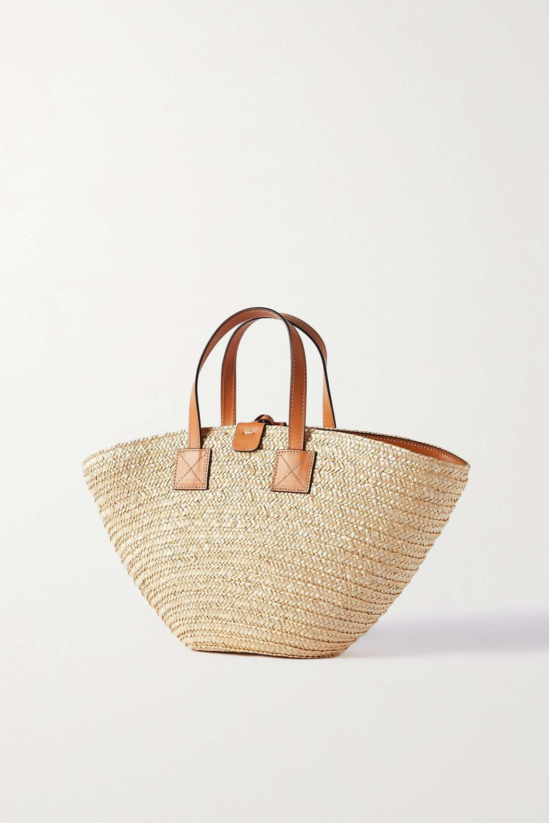 Medium leather-trimmed raffia tote 3