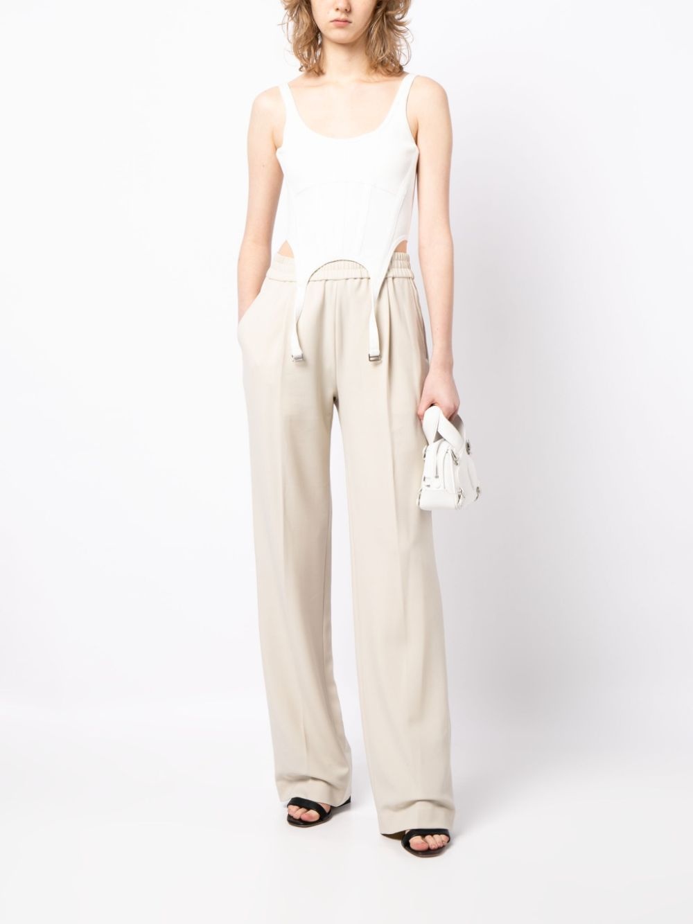 piped-trim detail wide-leg trousers - 2