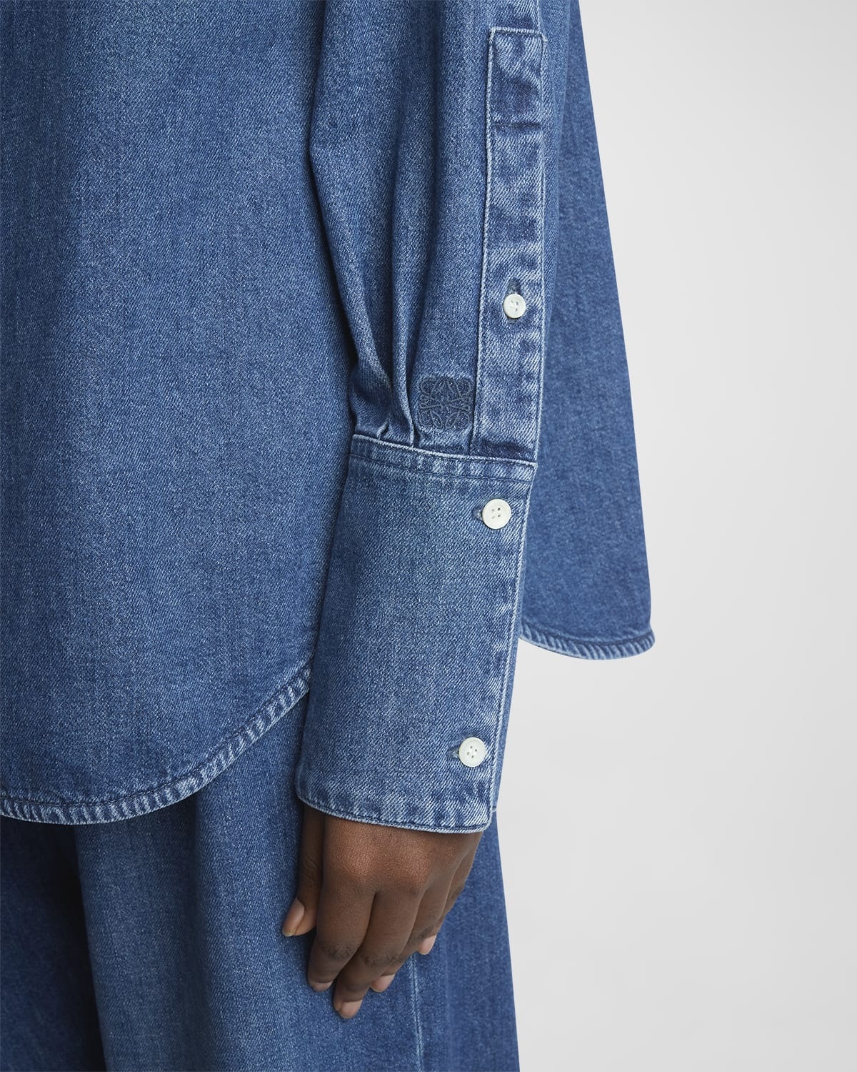 Denim Button-Front Shirt with Mother of Pearl Buttons - 5