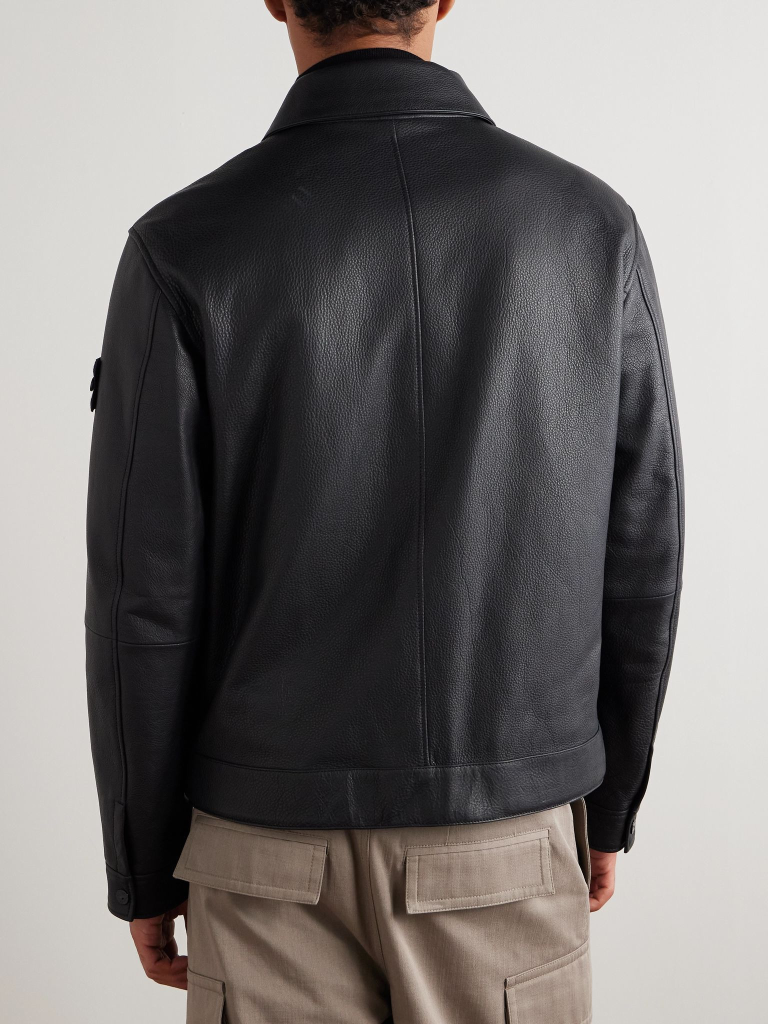 Logo-Appliquéd Full-Grain Leather Jacket Black - 3