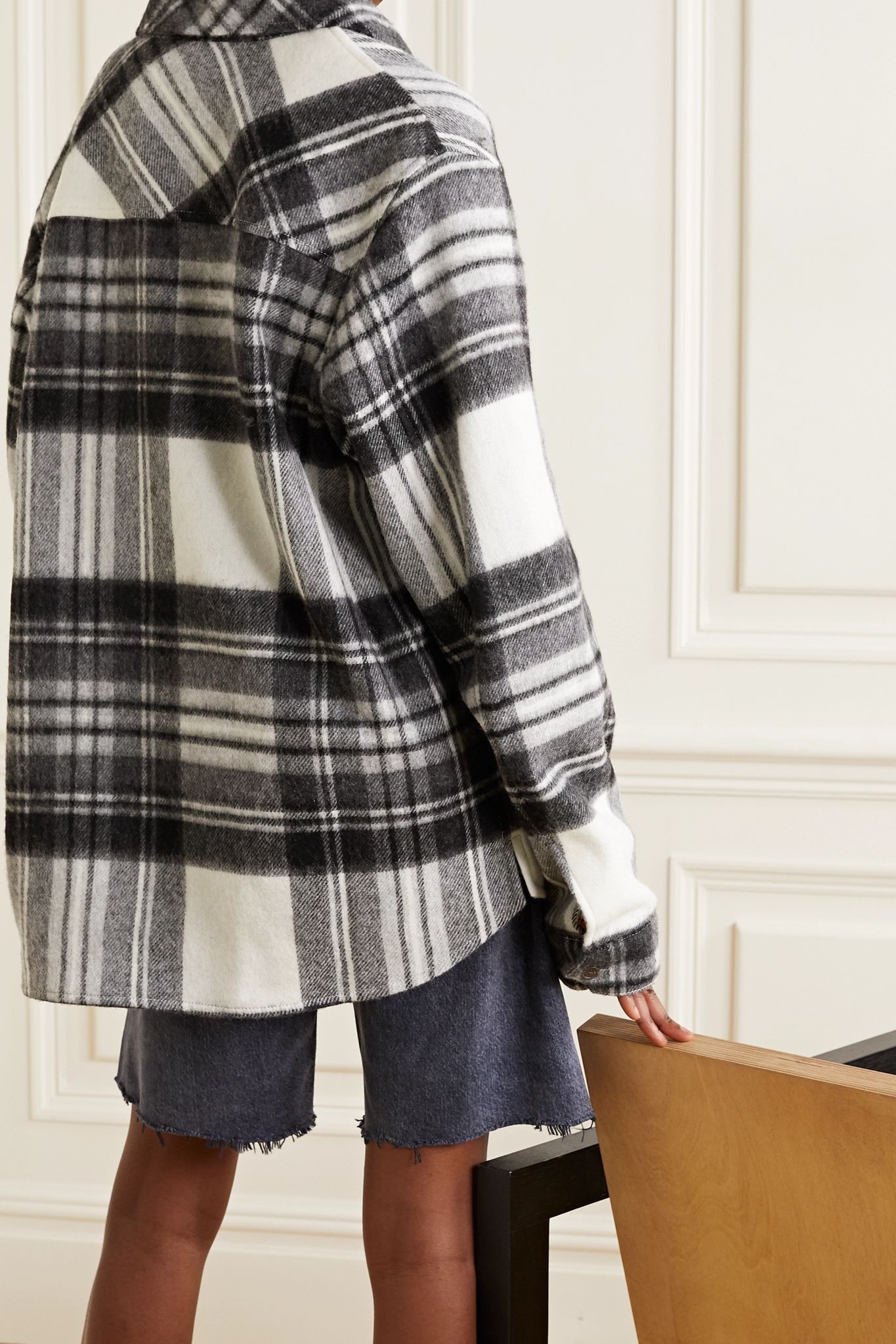 Oversized appliquéd checked wool jacket - 3