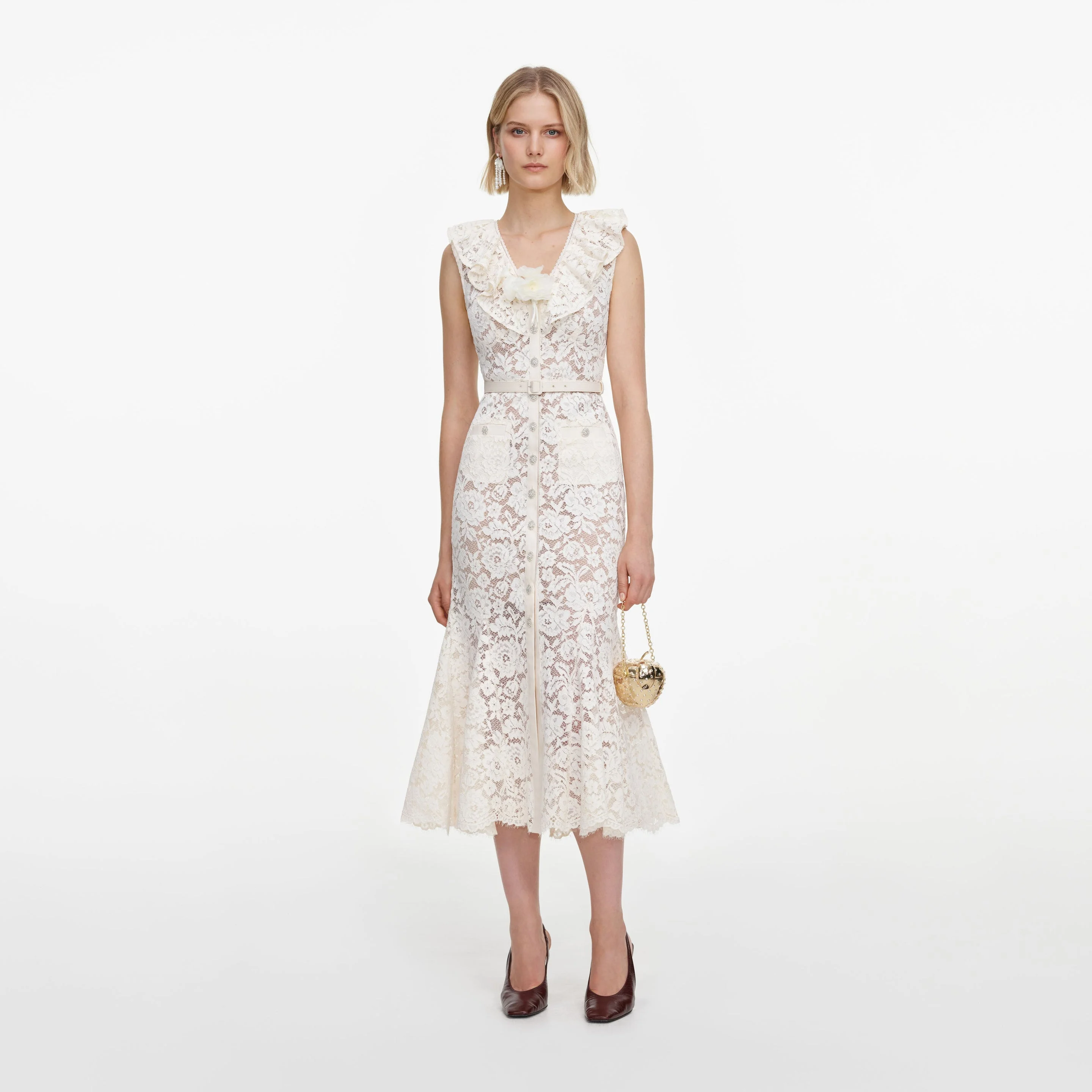Cream Lace Flower Midi Dress - 1