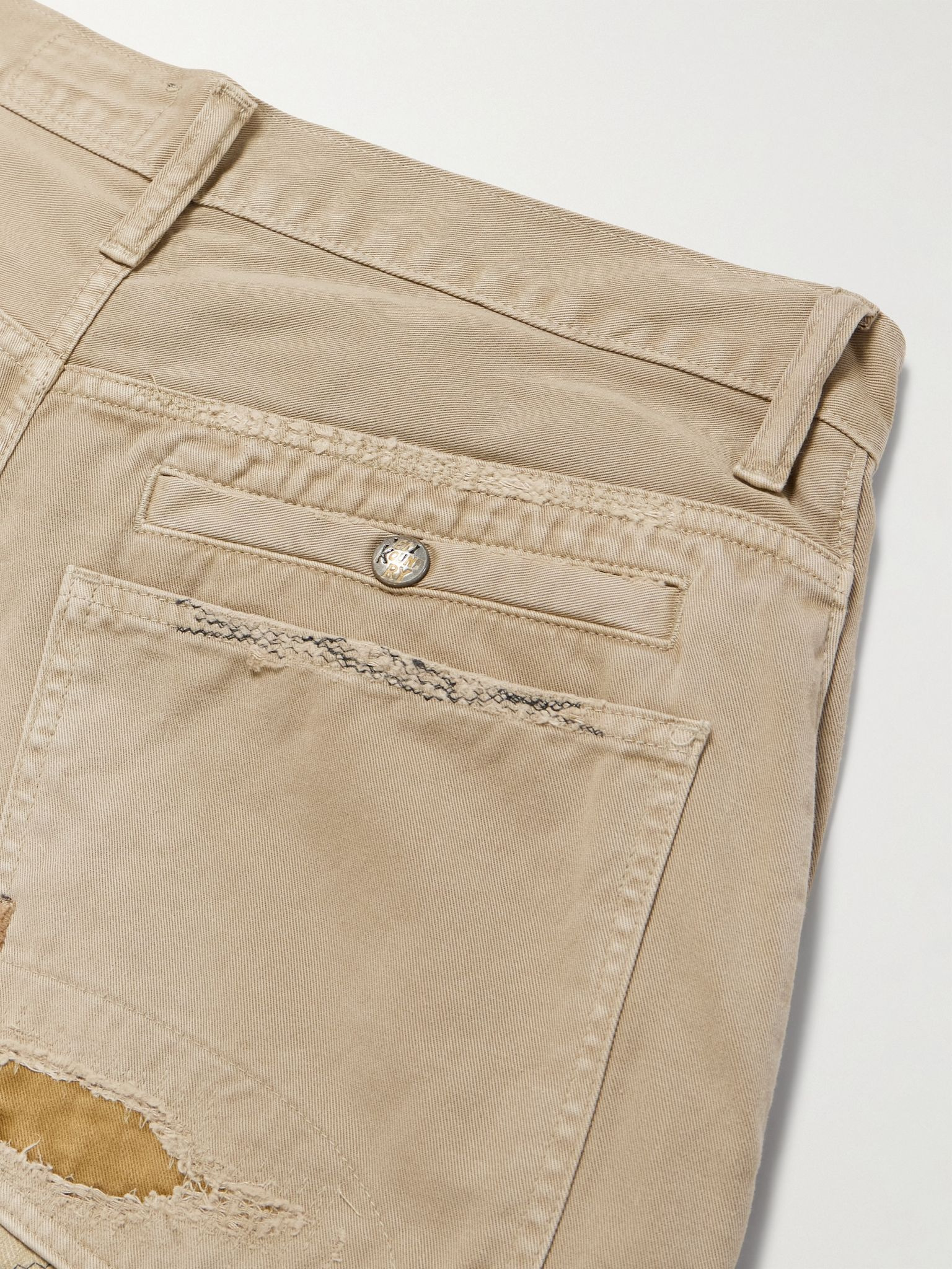 Katsuragi Port Straight-Leg Patchwork Distressed Cotton-Twill Trousers Neutral - 5