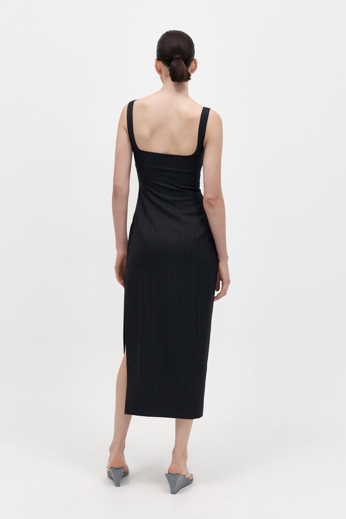 Pinstripe Midi Dress - Black - 3