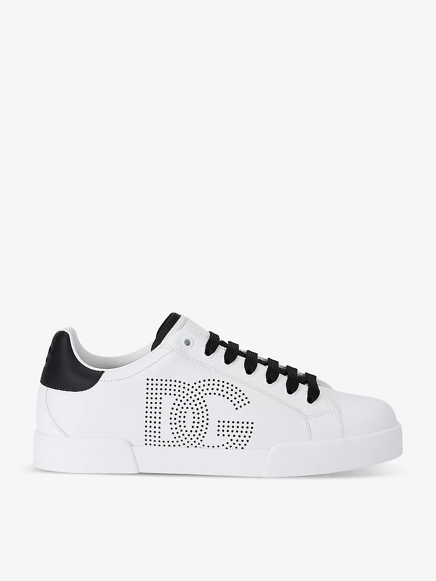 Perforated-logo lace-up leather low-top trainers - 1