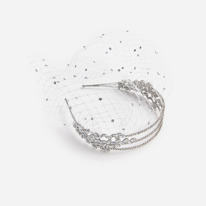 Crystal Embellished Veil Headband - 1