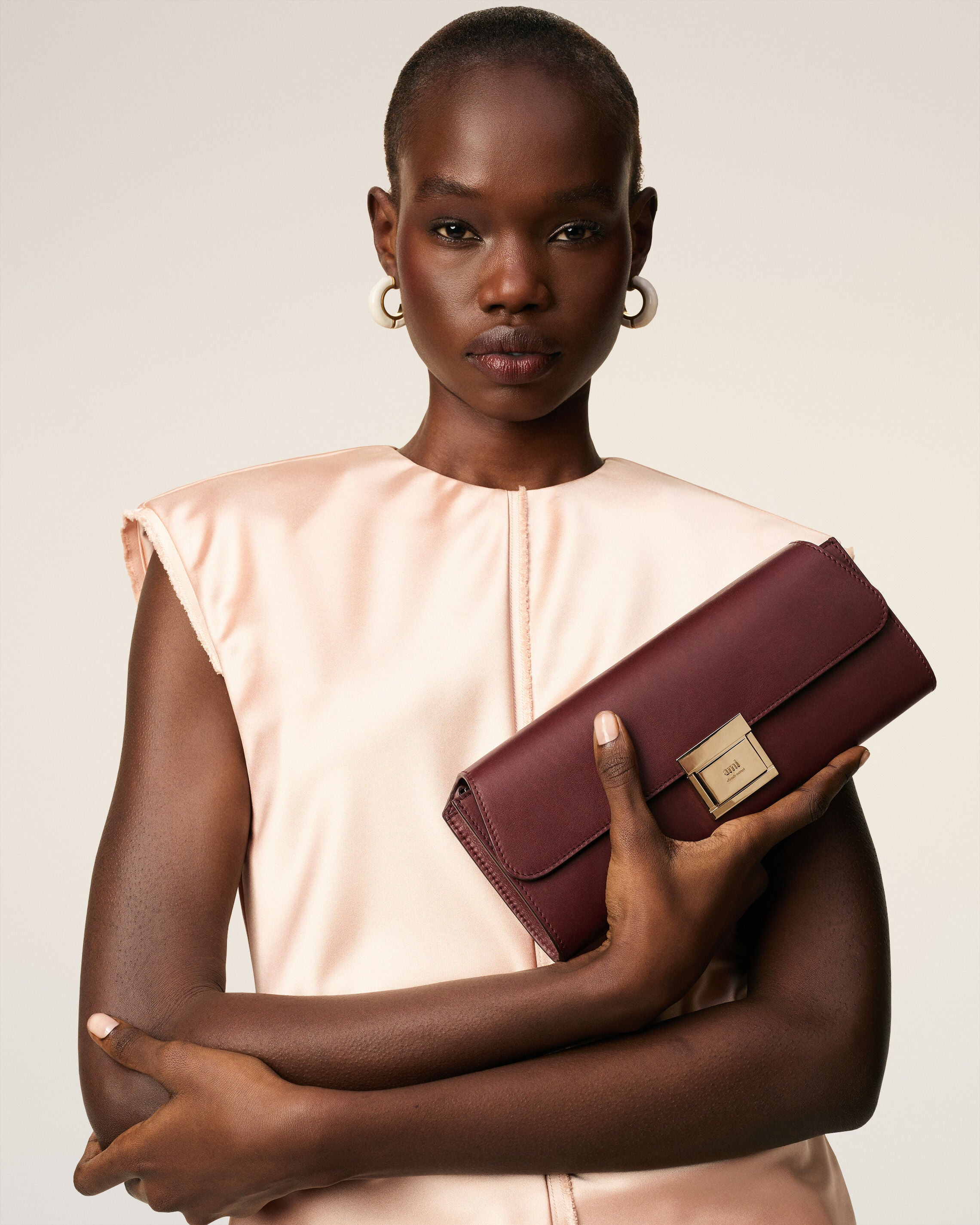 BURGUNDY SMOOTH LEATHER MIMI POUCH - 7