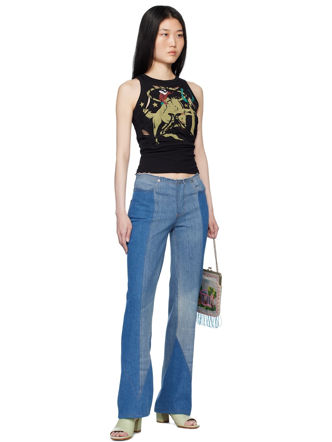 Blue Reconstituted Boot Cut Jeans - 4