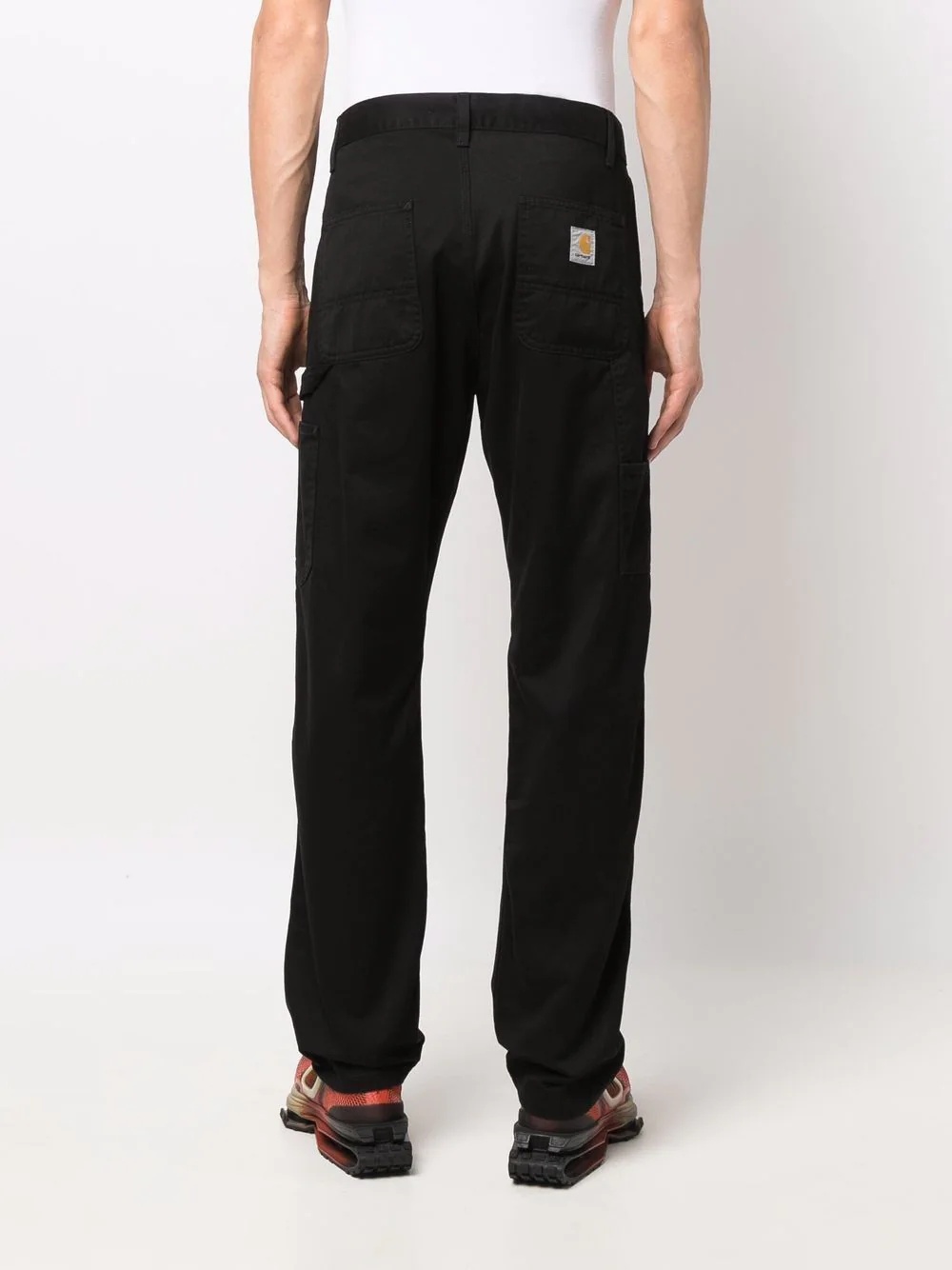 logo-patch cotton straight-leg trousers - 7