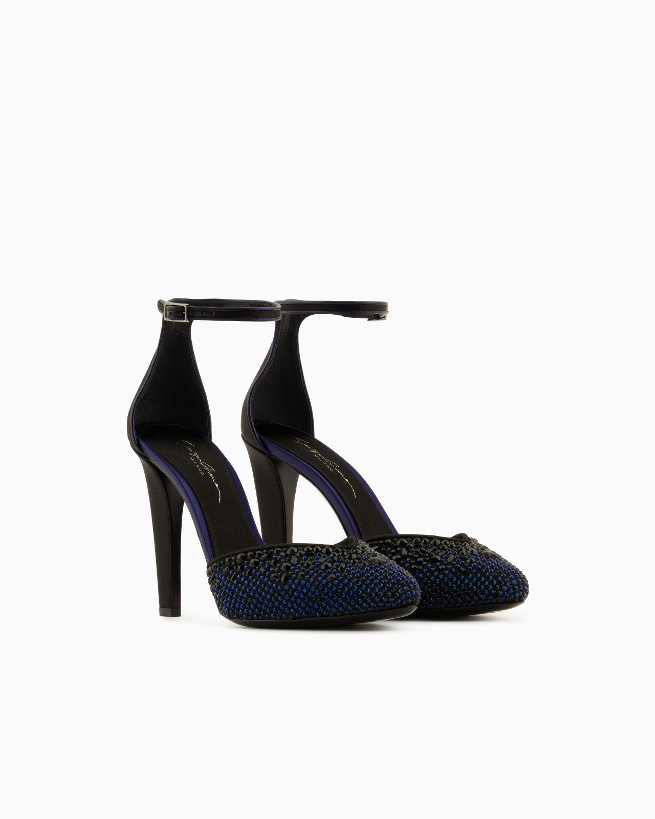 SATIN, MESH AND RHINESTONE COURT SHOES WITH STRAP - 2