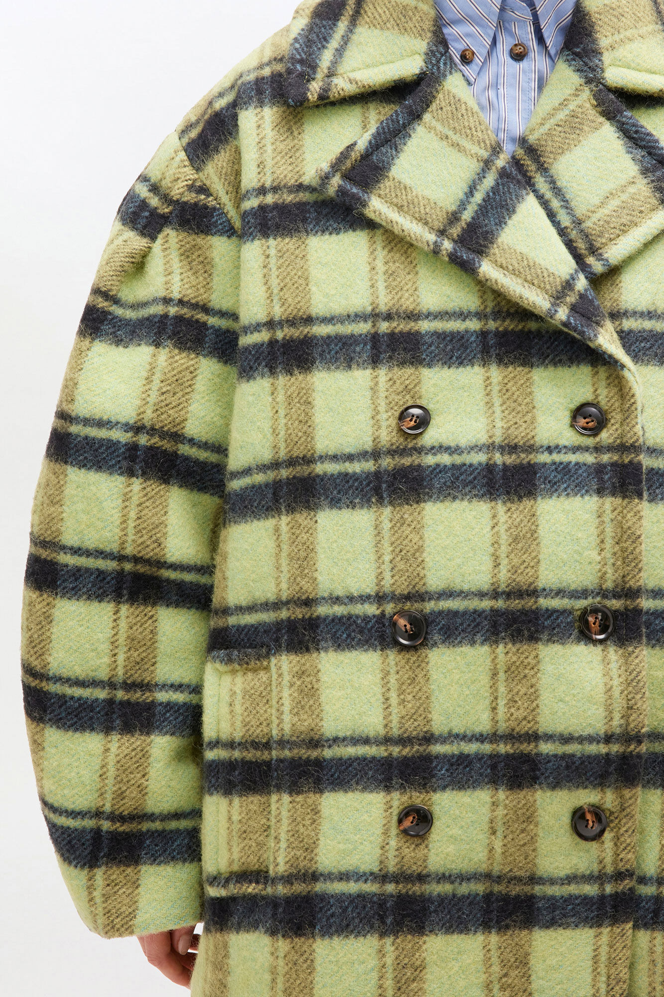 BRUSHED WOOL CHECK MIDI COAT - 4