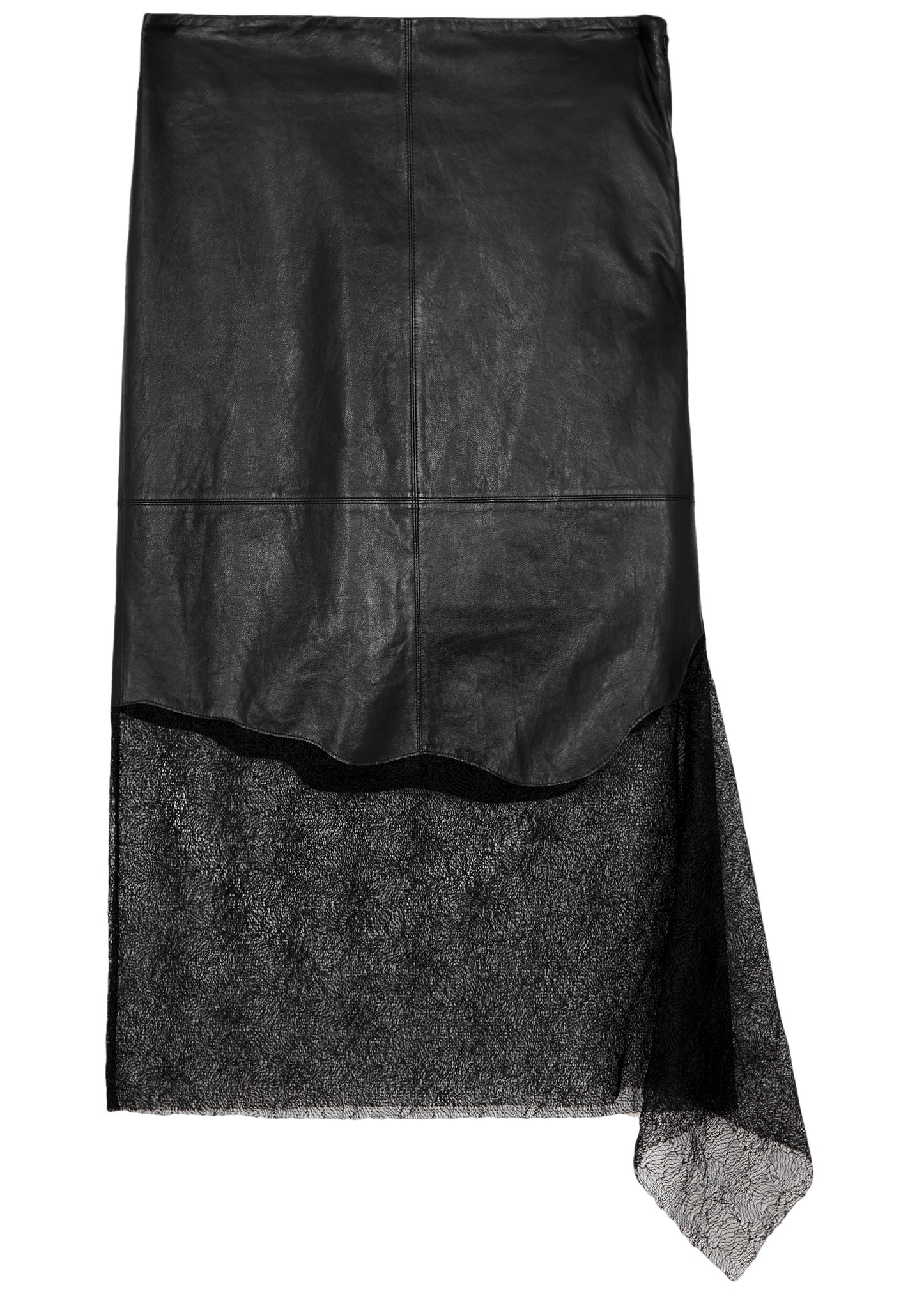 Lace-panelled leather midi skirt - 1