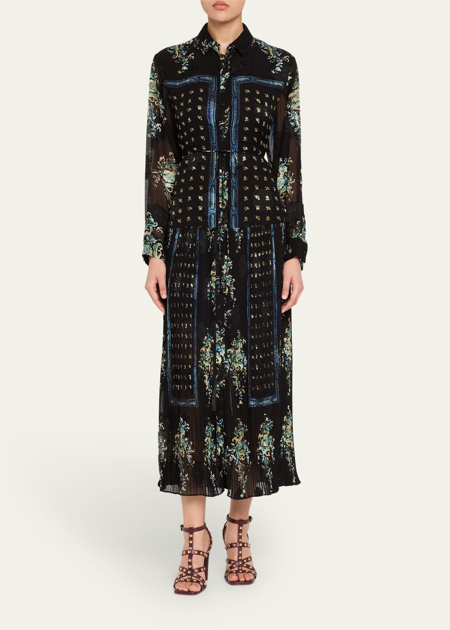 Emilie Drop-Waist Long-Sleeve Midi Shirt Dress - 2