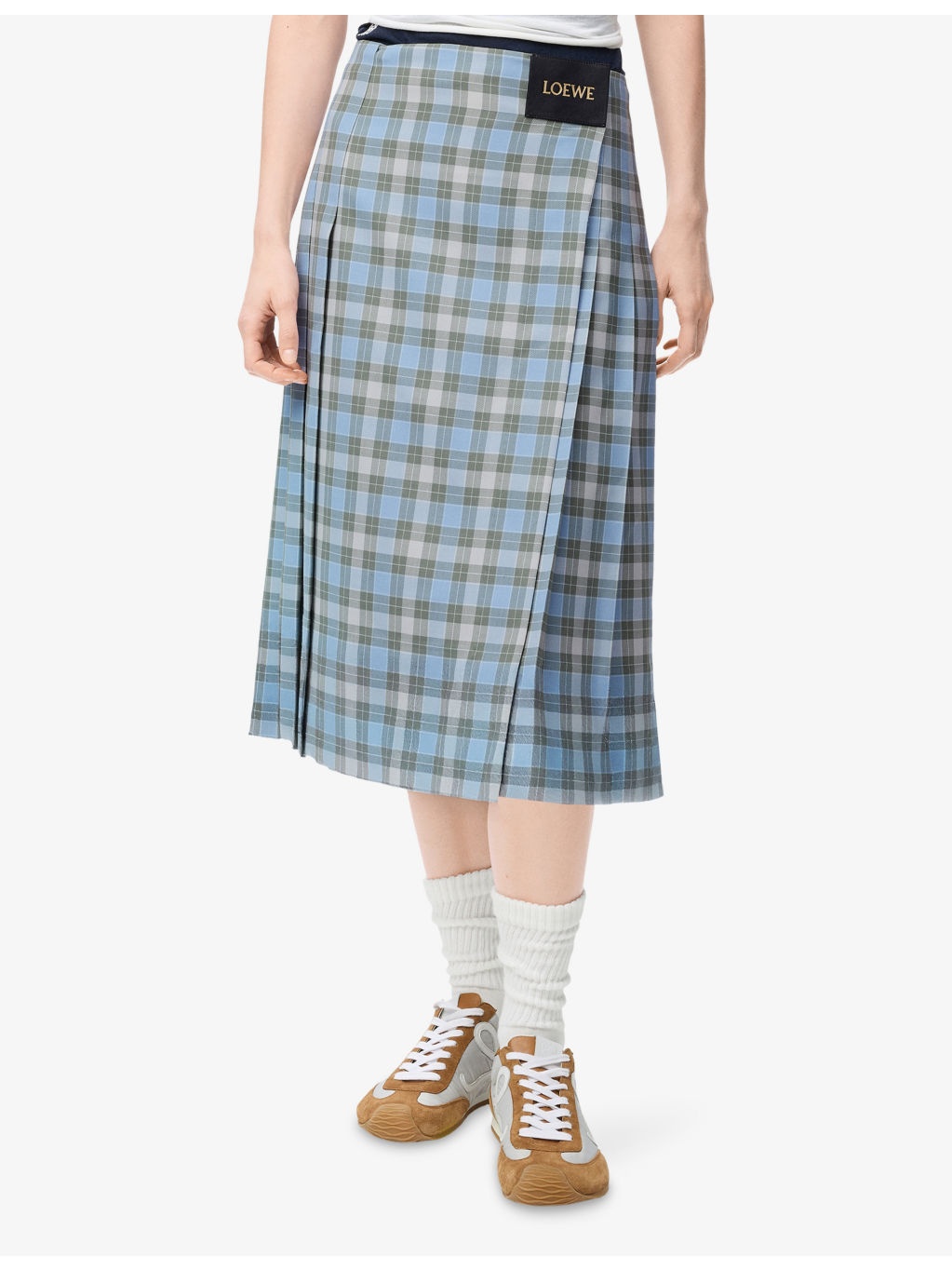 Pleated Check Wool-Blend Midi Skirt - 3