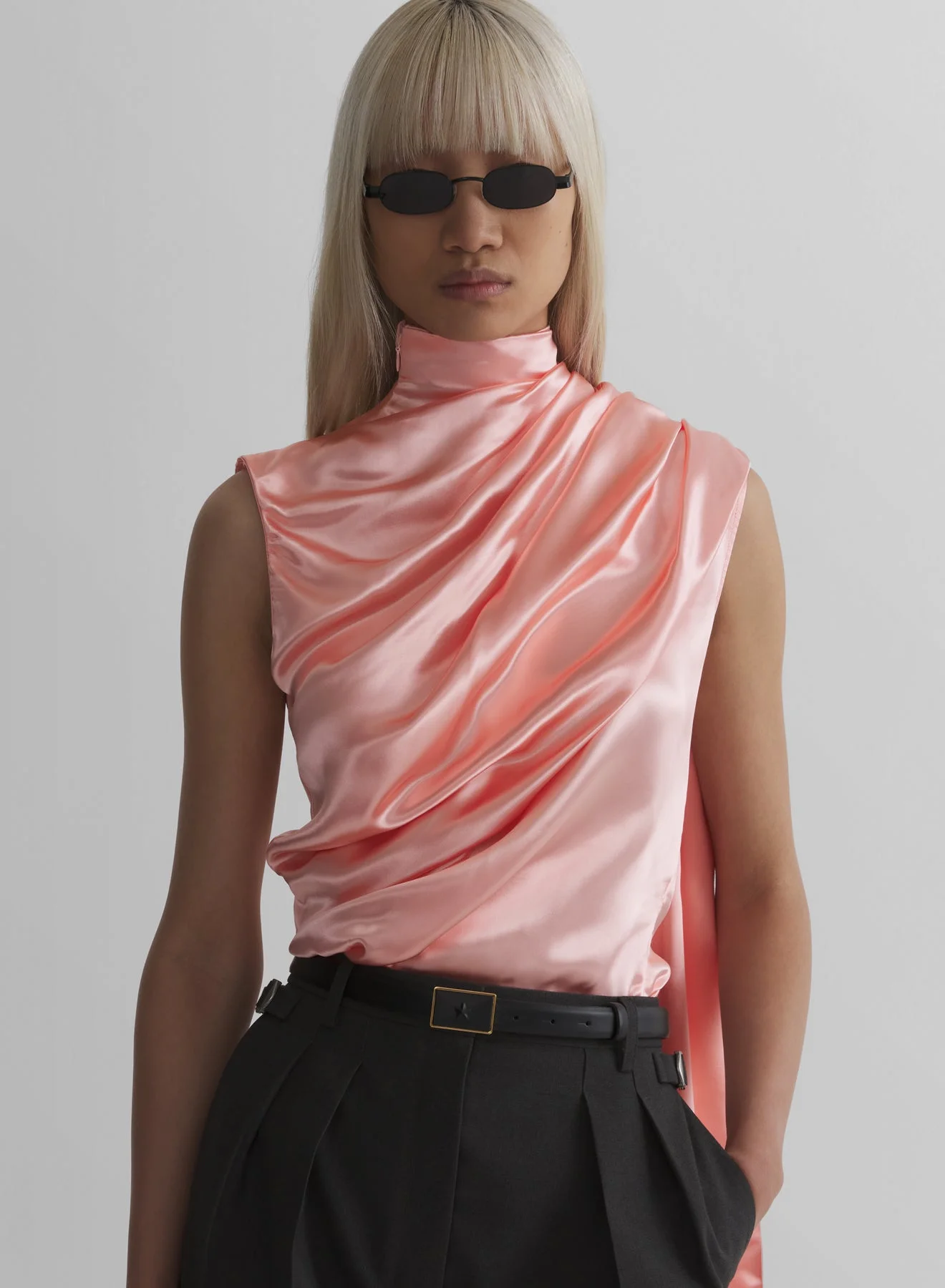 baby pink scarf sleeveless top - 1
