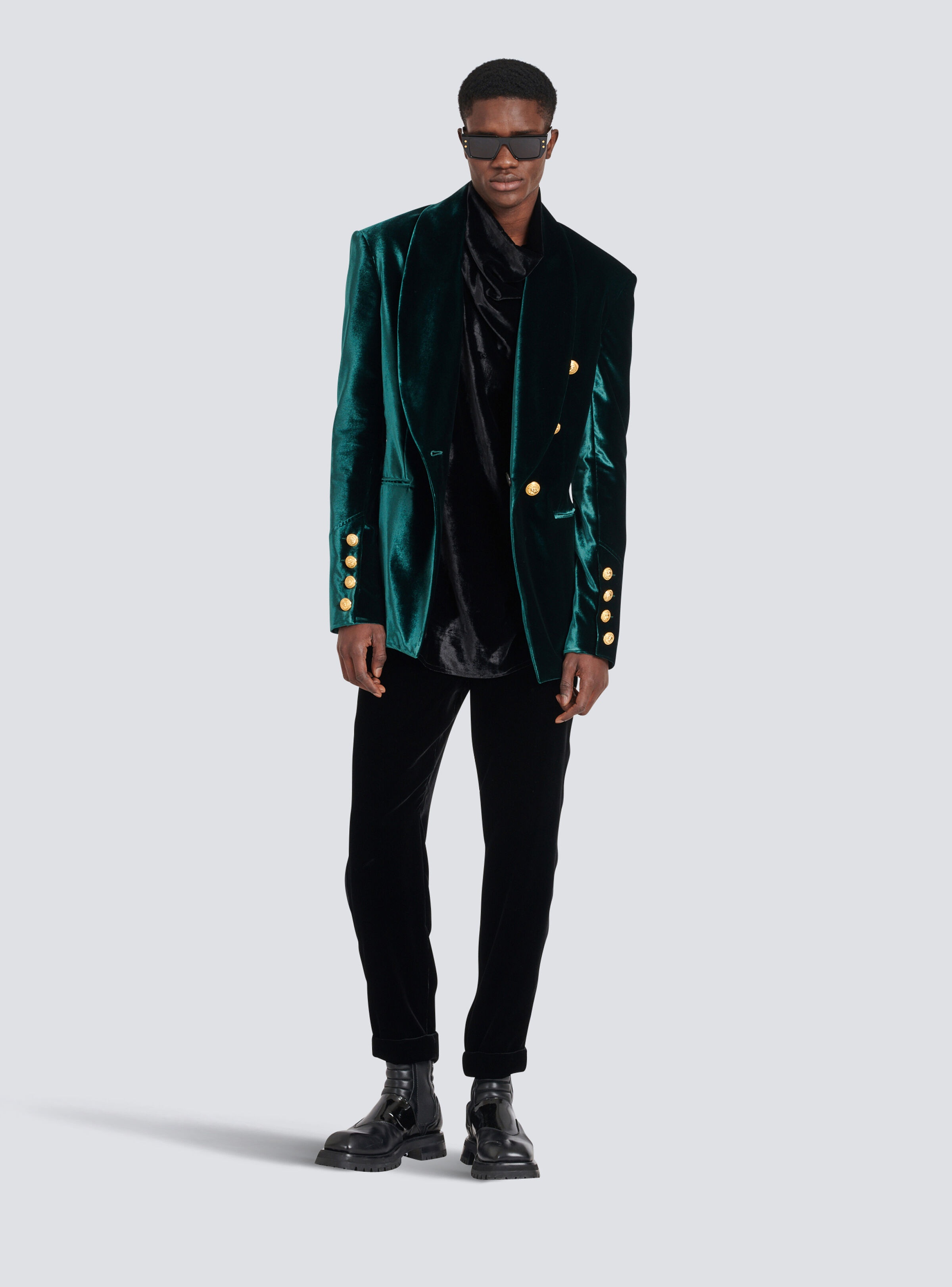 Velvet blazer with monogram lining - 2