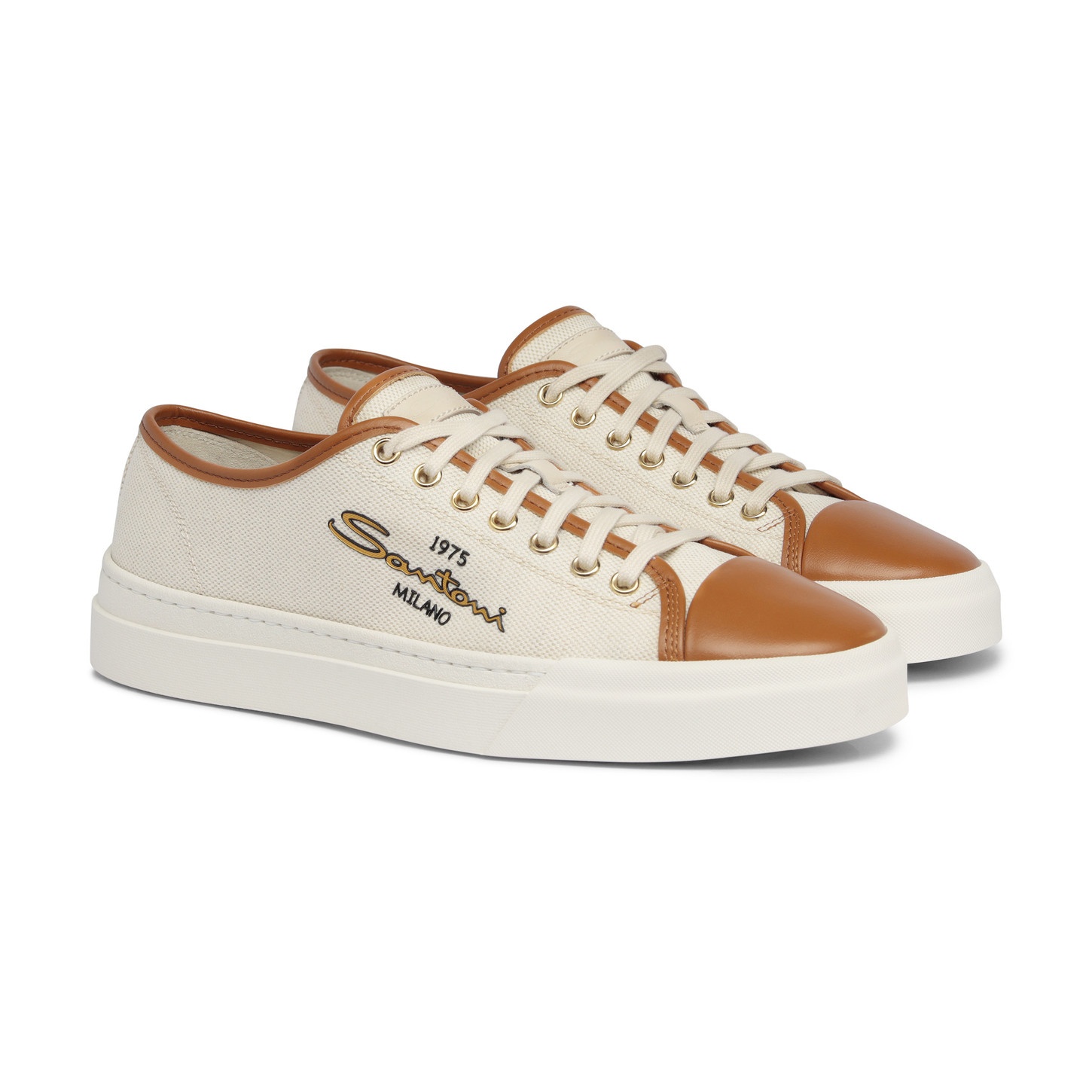 Men's brown leather and canvas sneaker - 3