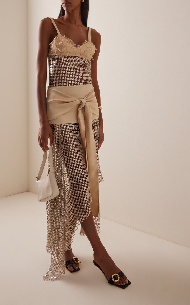 SIEDRÉS Lumier Tie-Front Sequined Midi Skirt nude outlook