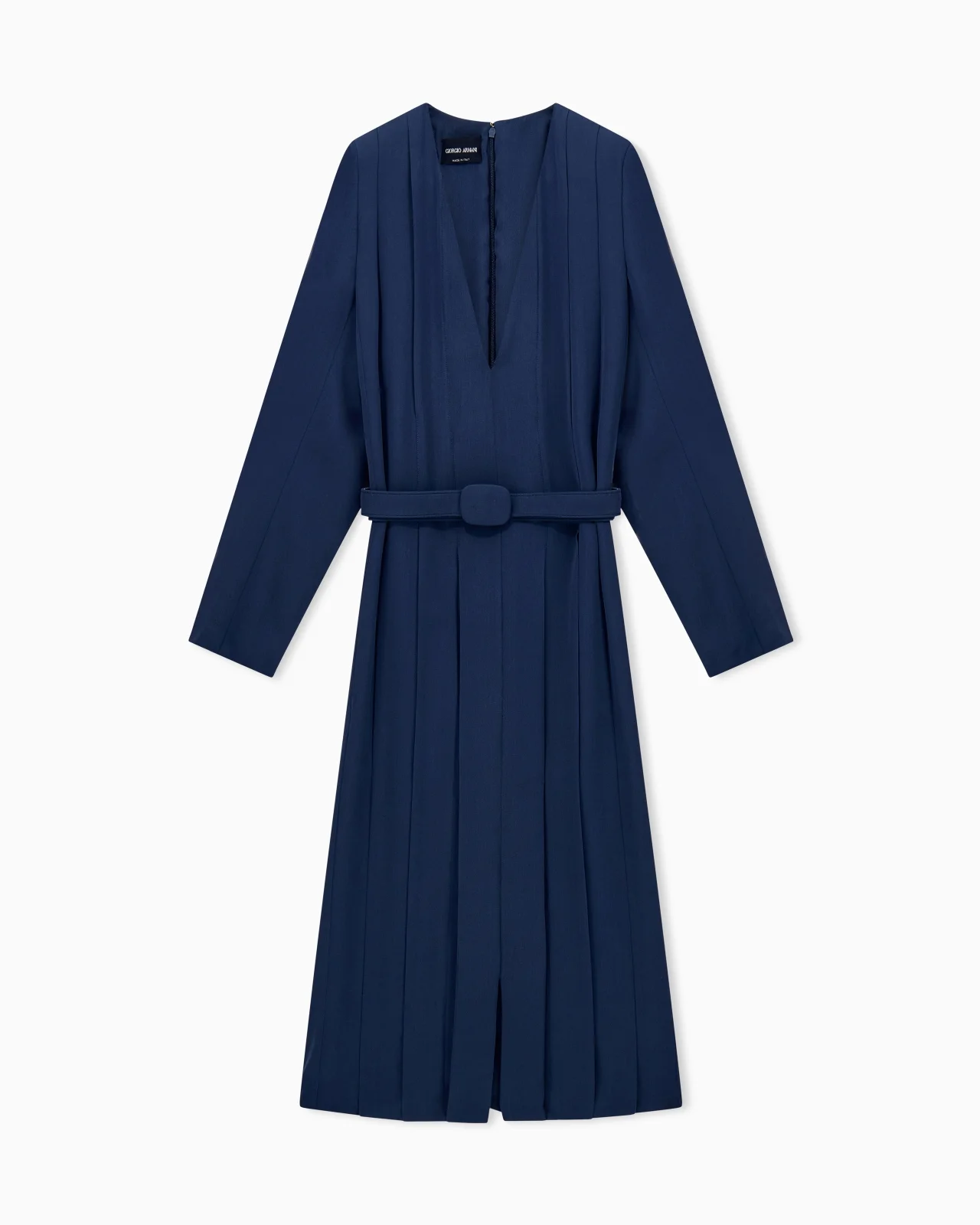 DRESS IN TRIPLE GEORGETTE SILK WITH A BELT AND V-NECK - 1