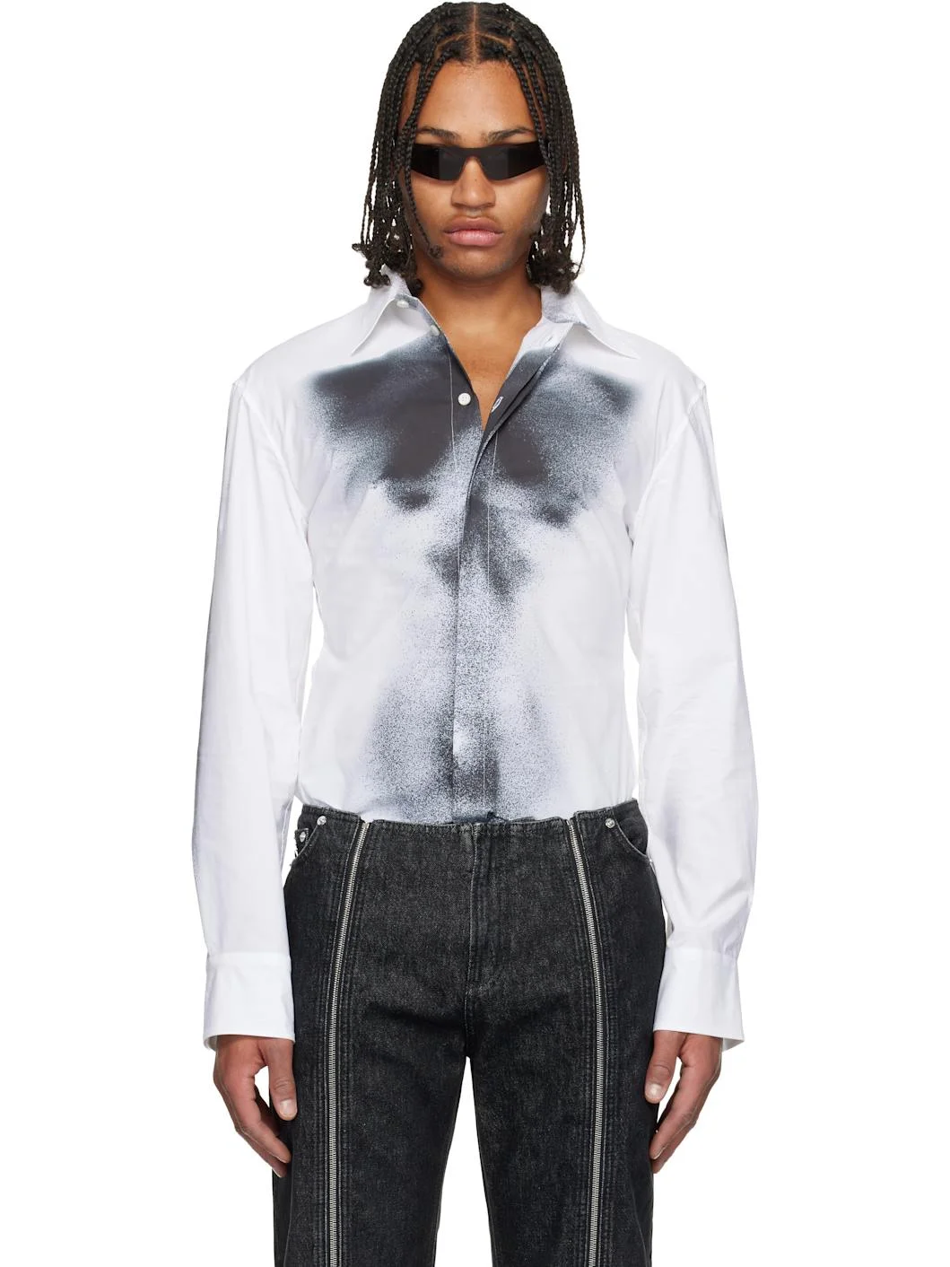 White Printed Body Dust Shirt - 1