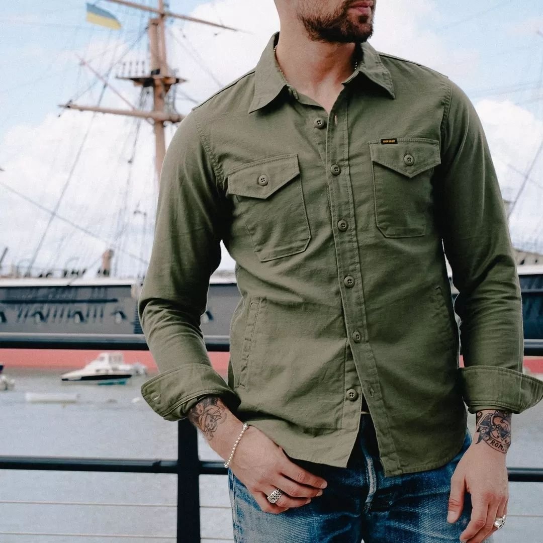 7oz Back Satin Military CPO Shirt - Green - 4