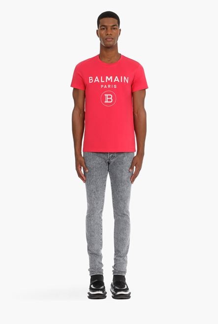 Slim gray cotton jeans with Balmain monogram - 4