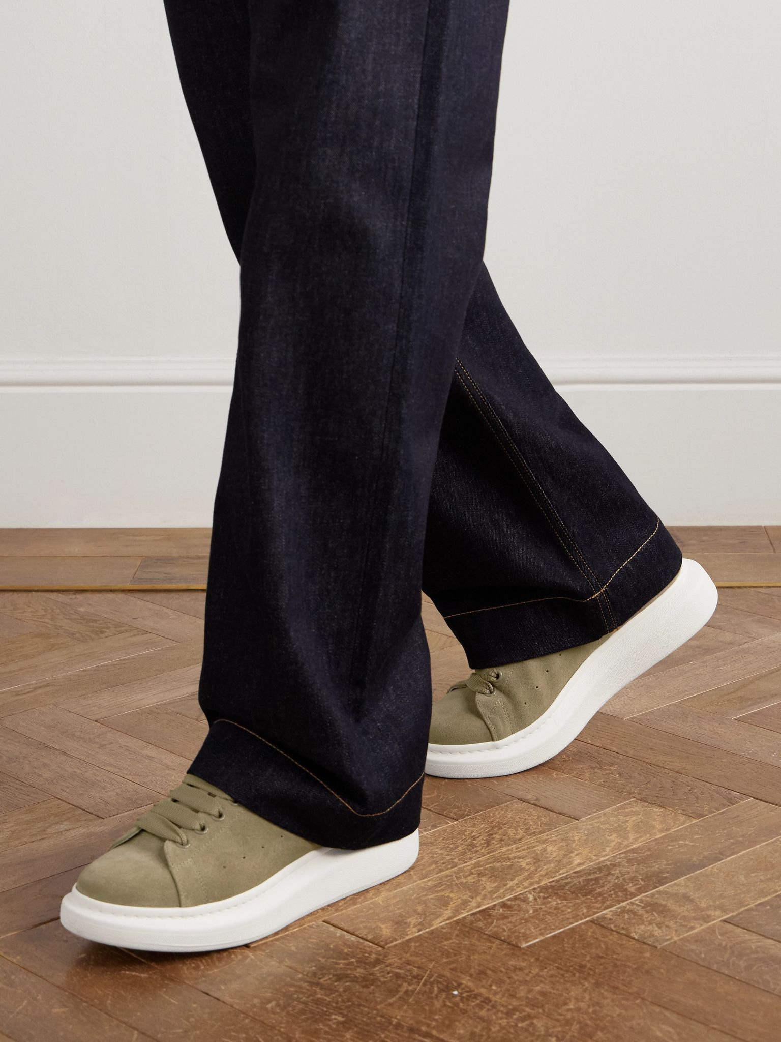 Leather-Trimmed Suede Sneakers Camel - 2