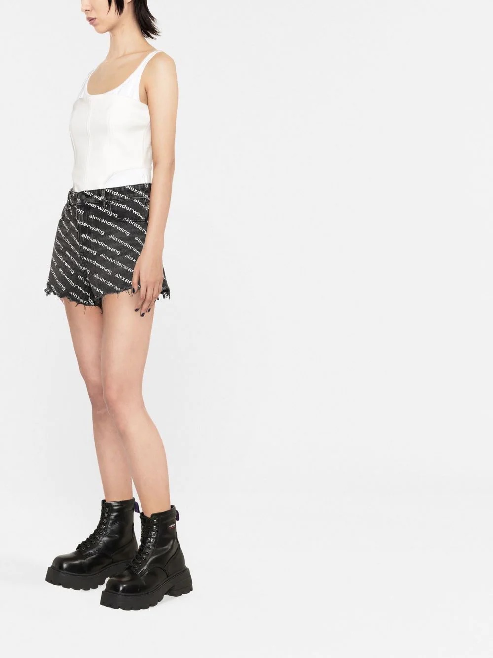 Bite logo-print denim shorts - 4
