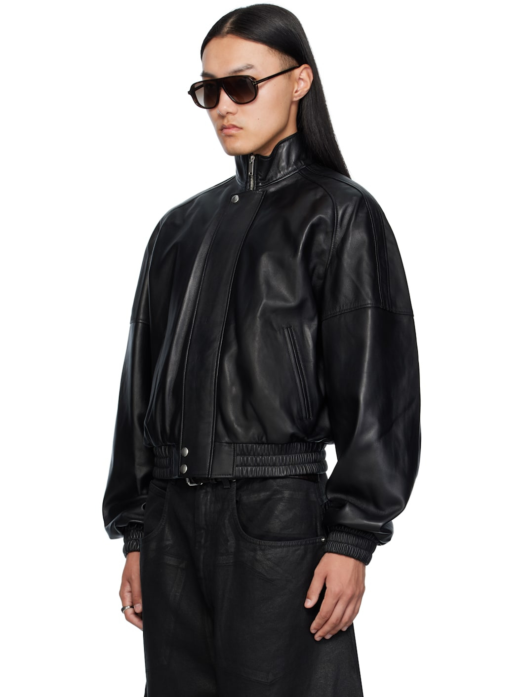Black Blouson Leather Jacket - 4