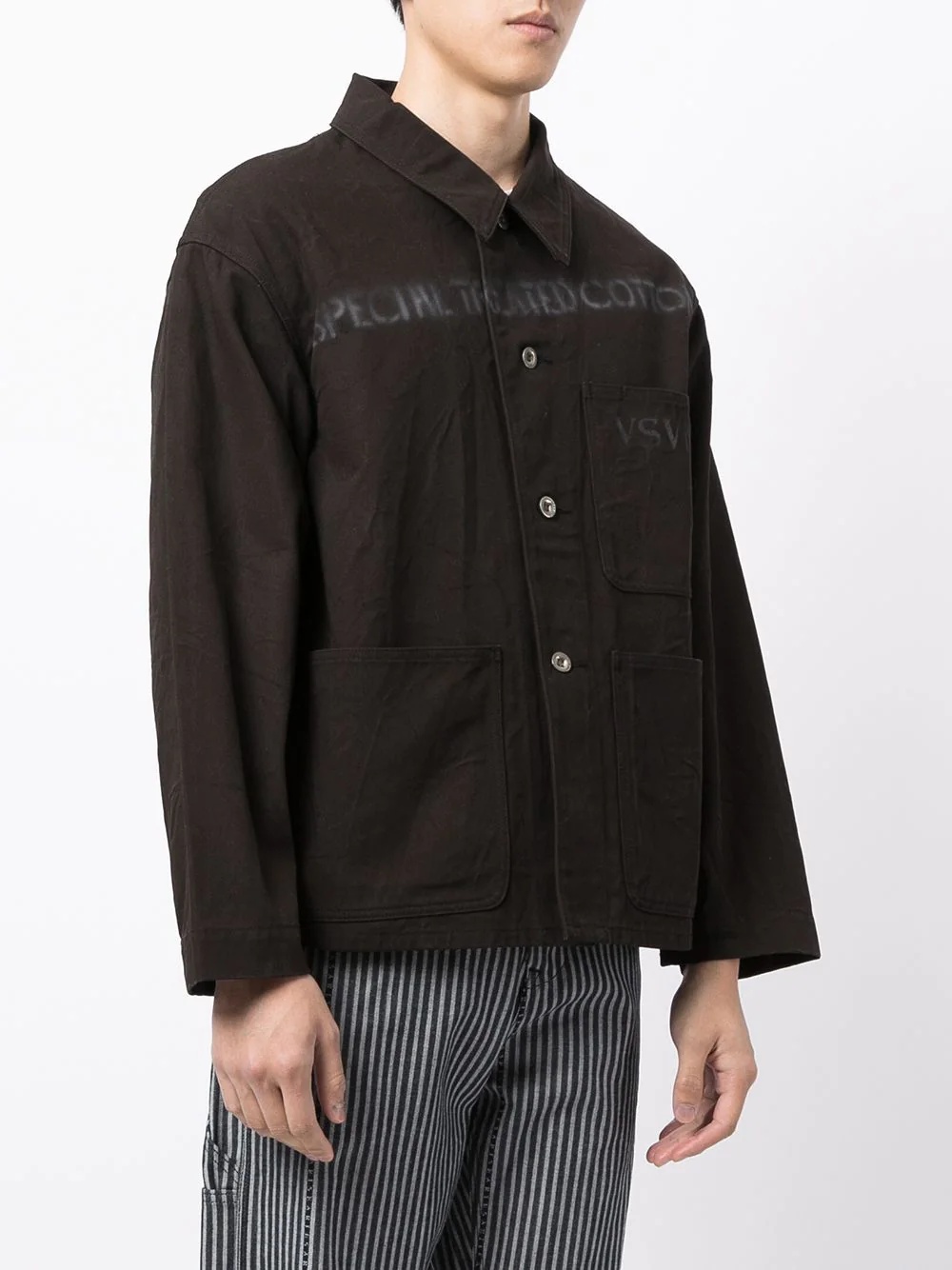 logo-print crinkle-effect shirt jacket - 3