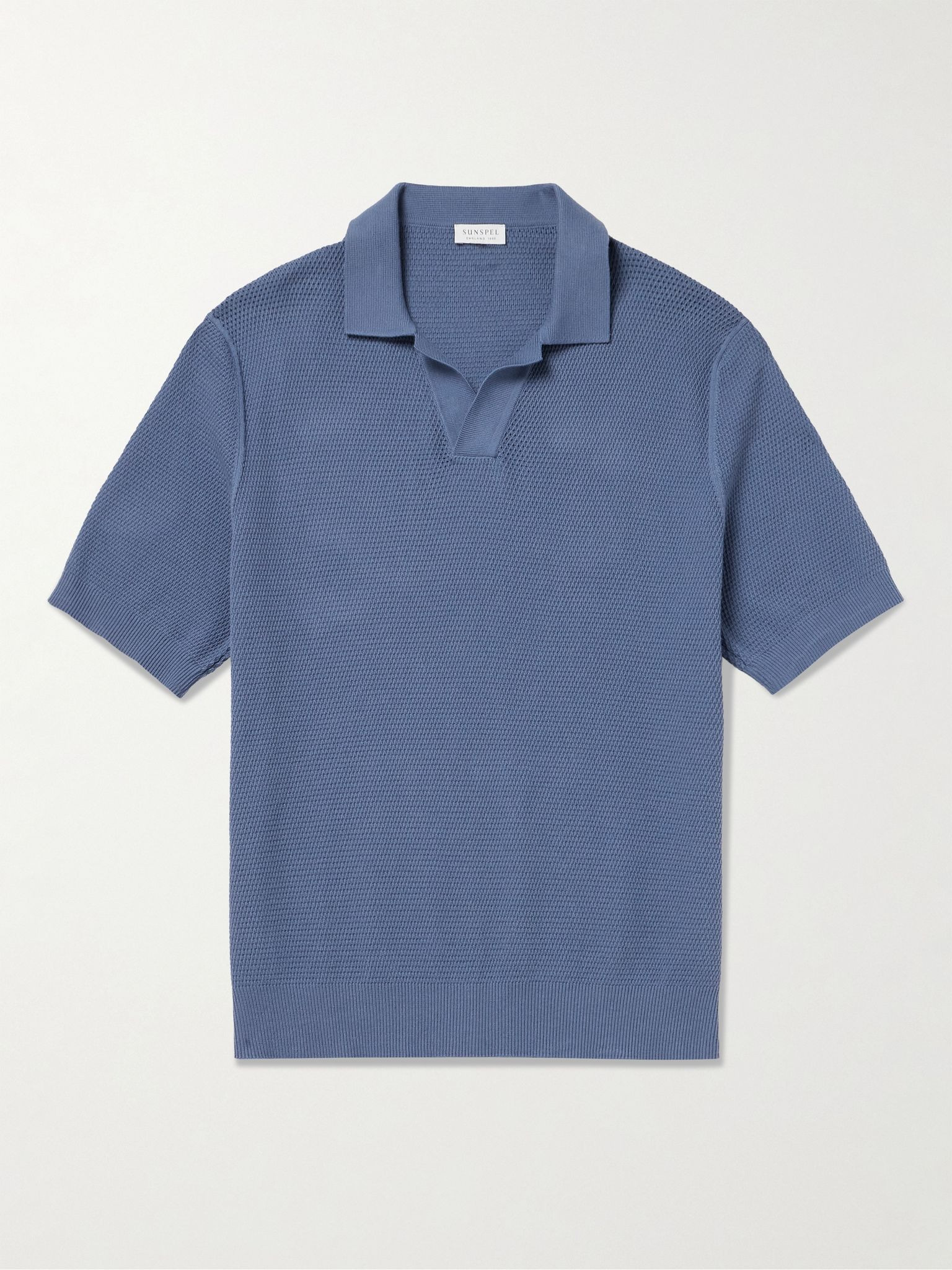 Cotton-Mesh Polo Shirt Blue - 1