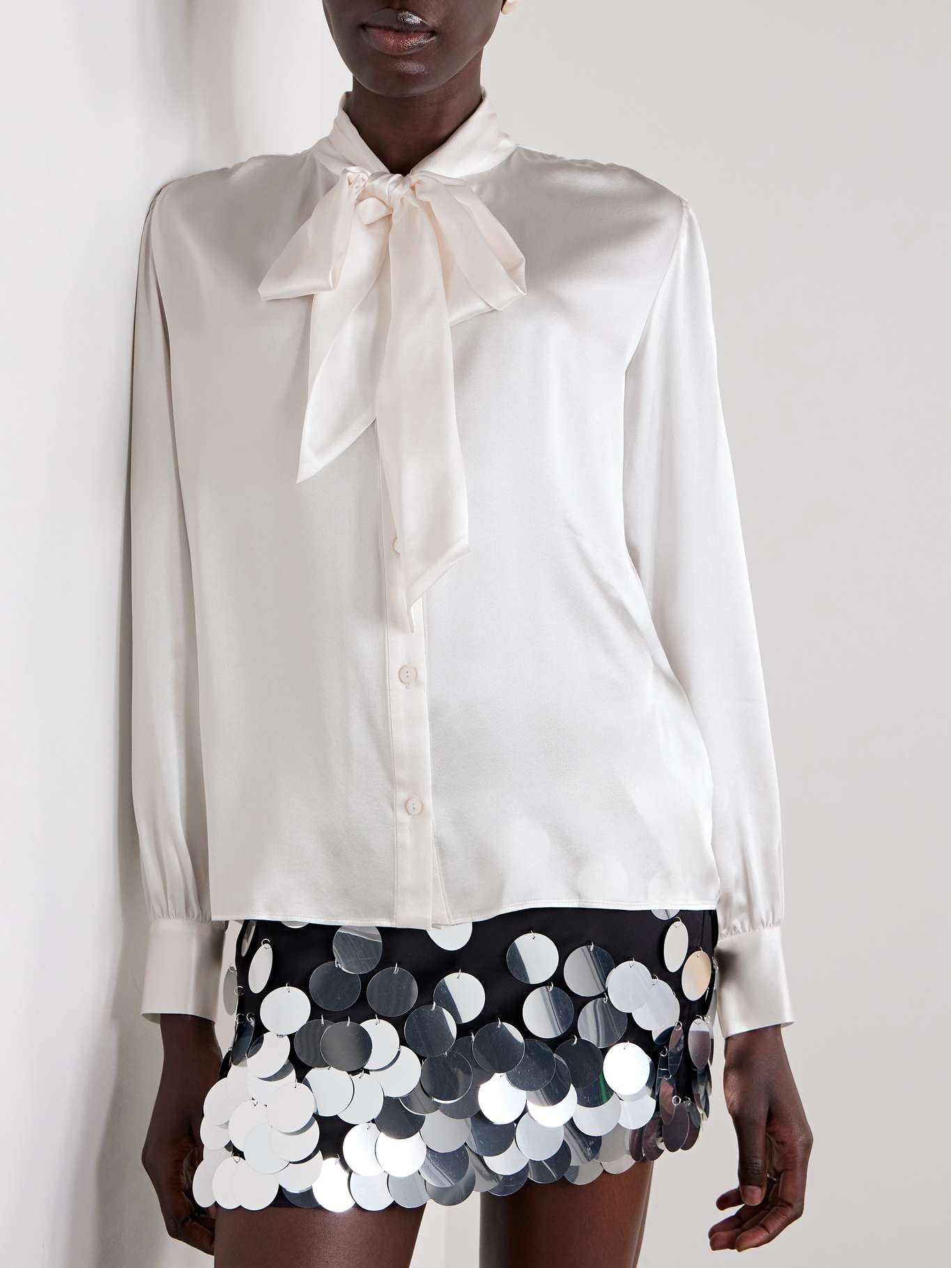 Pussy-bow silk-satin shirt - 3