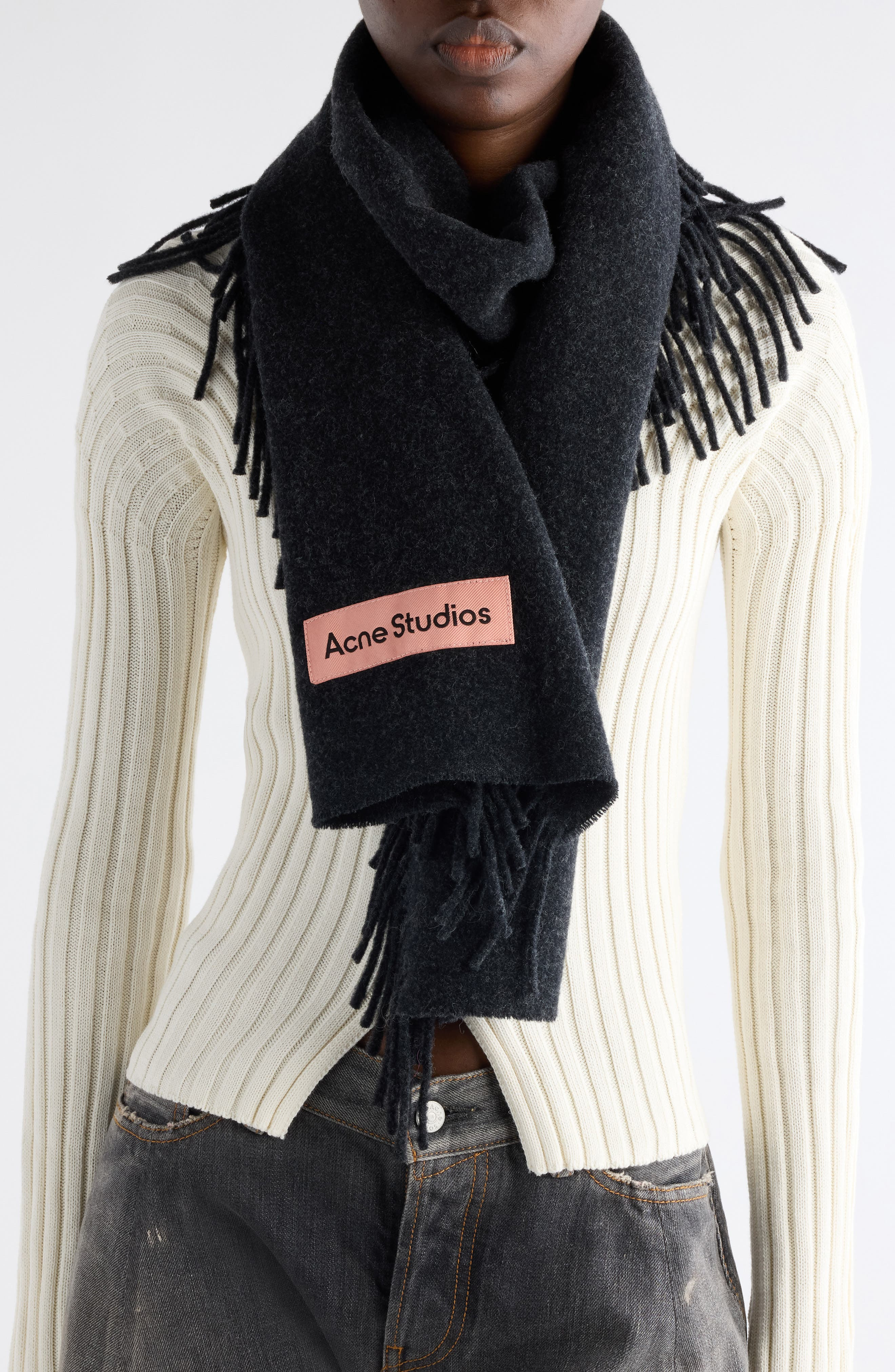 Acne Studios Canada Wool Fringe Scarf in Black Melange at Nordstrom - 2