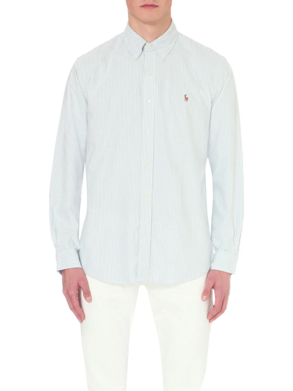 Long-sleeved button-down custom-fit cotton Oxford shirt - 1