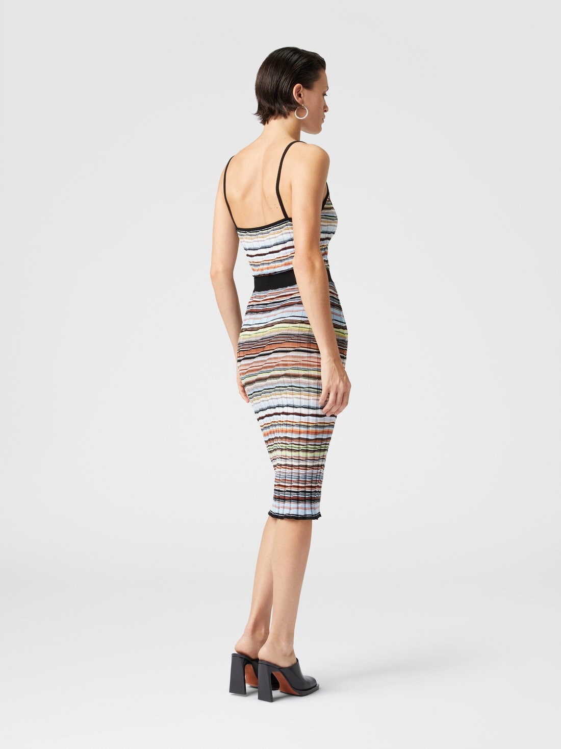 Striped cotton and viscose ribbed midi skirt - 3