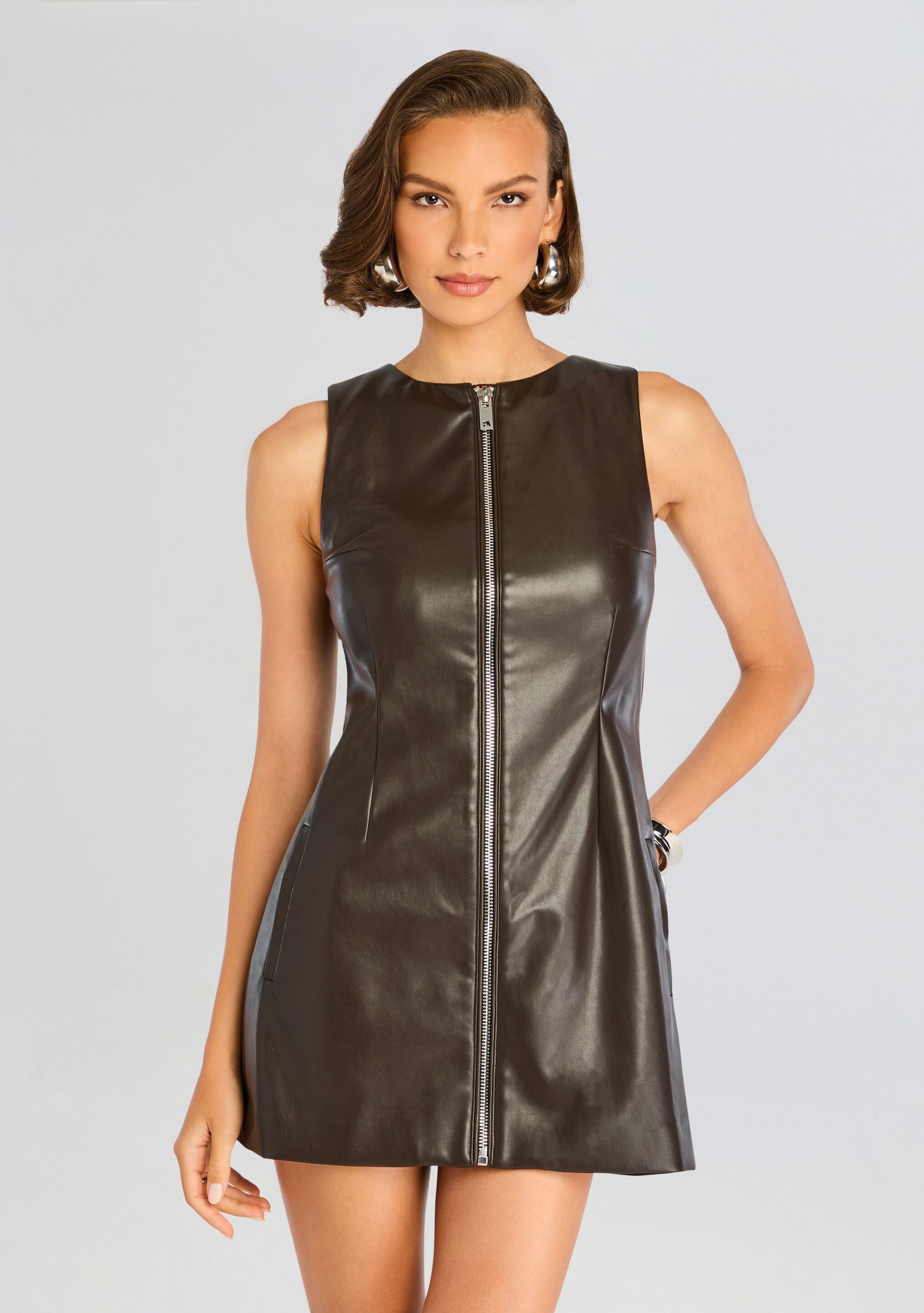 ARIA VEGAN LEATHER MINI DRESS - 2