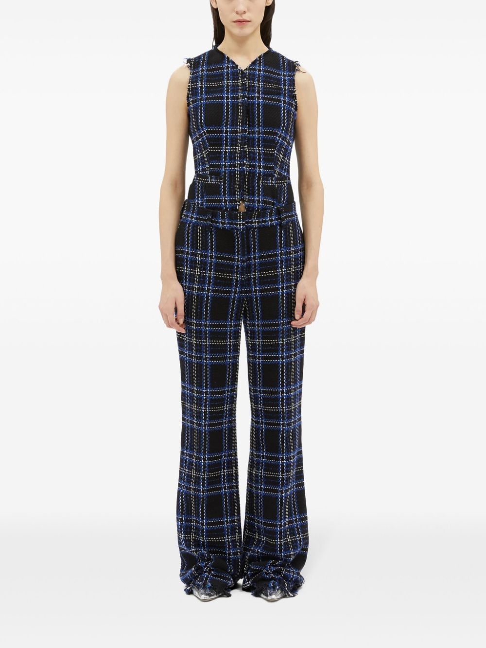 checked-panel cotton trousers - 3