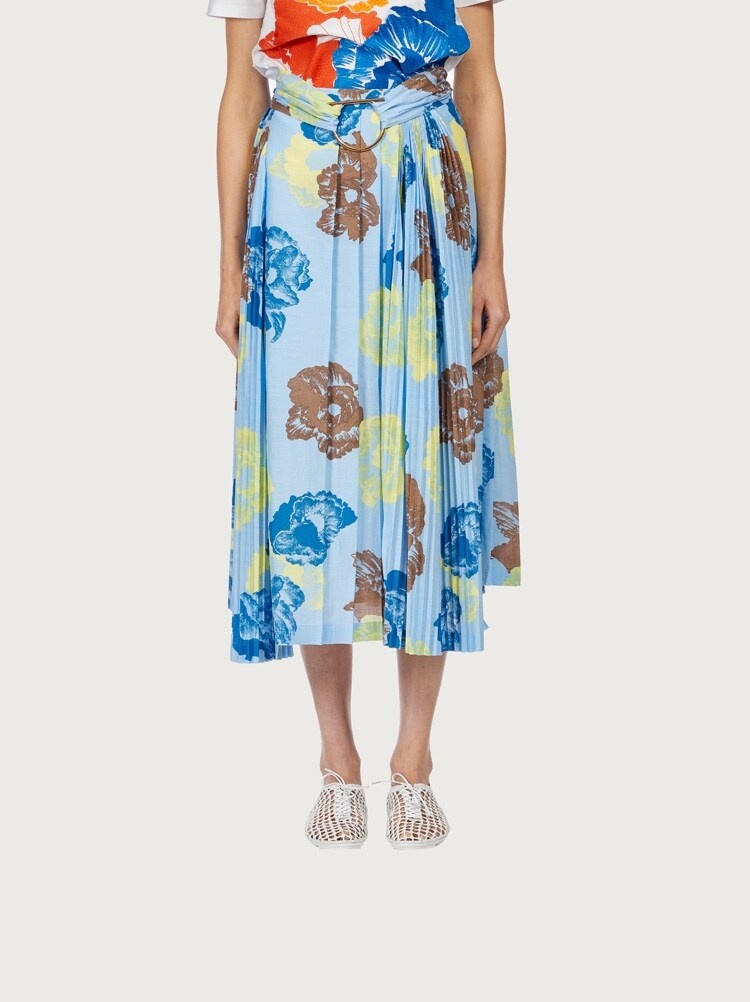 POPPY PRINT PLEATED SKIRT - 2