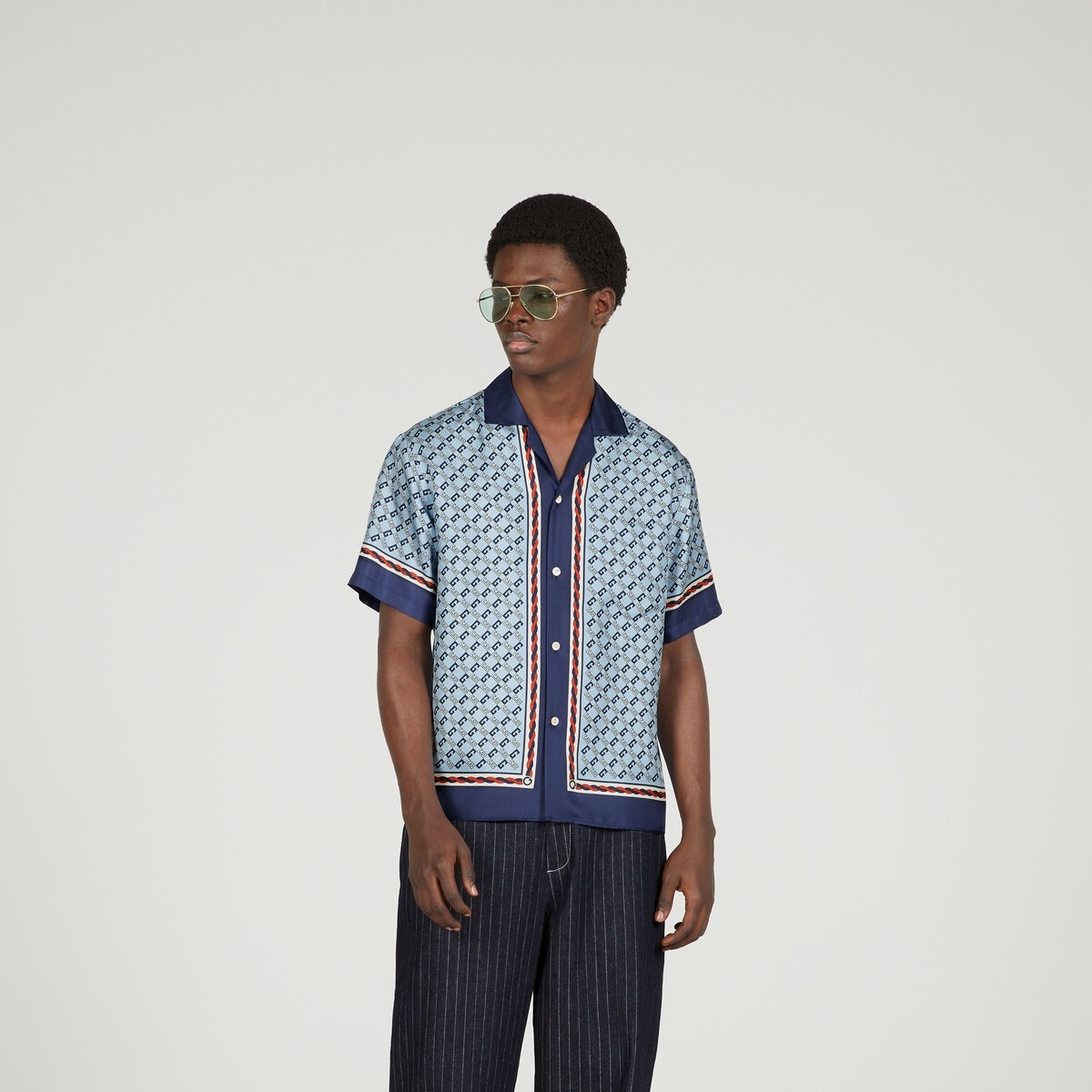 Gucci GG geometric print silk bowling shirt