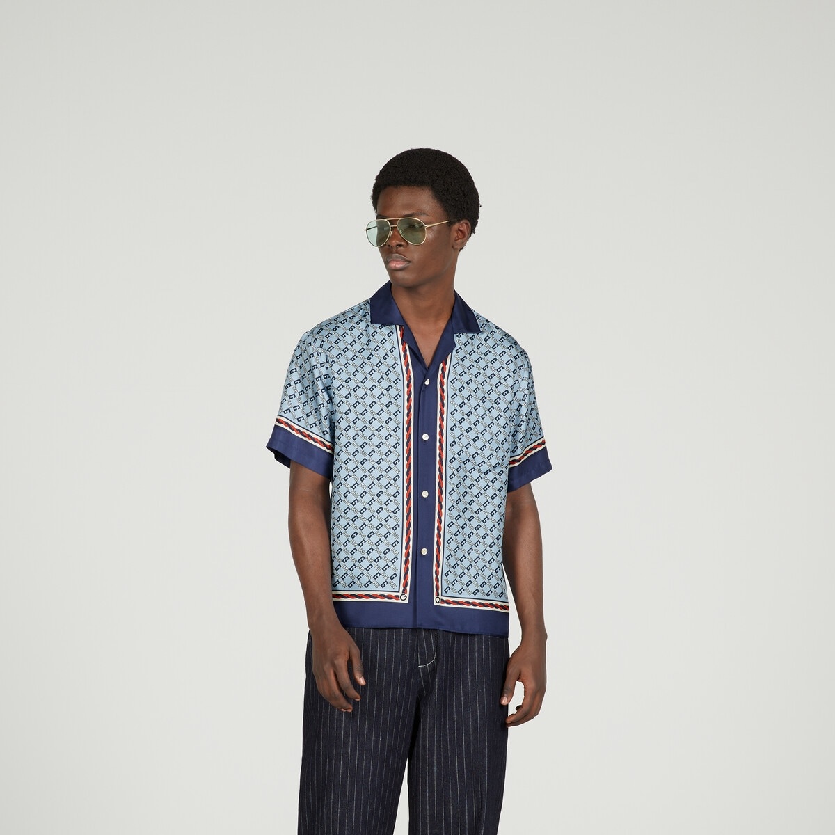 Gucci - Men - Camp-Collar Printed Striped Silk Shirt Red - It 46