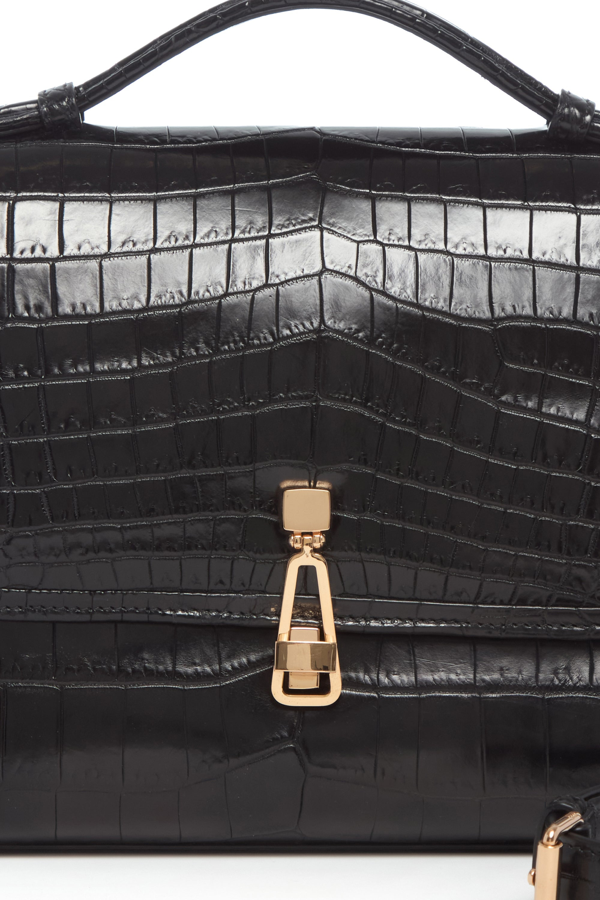 Medium Leonora Flap Bag in Black Crocodile Leather with Sunglasses Pouch - 7