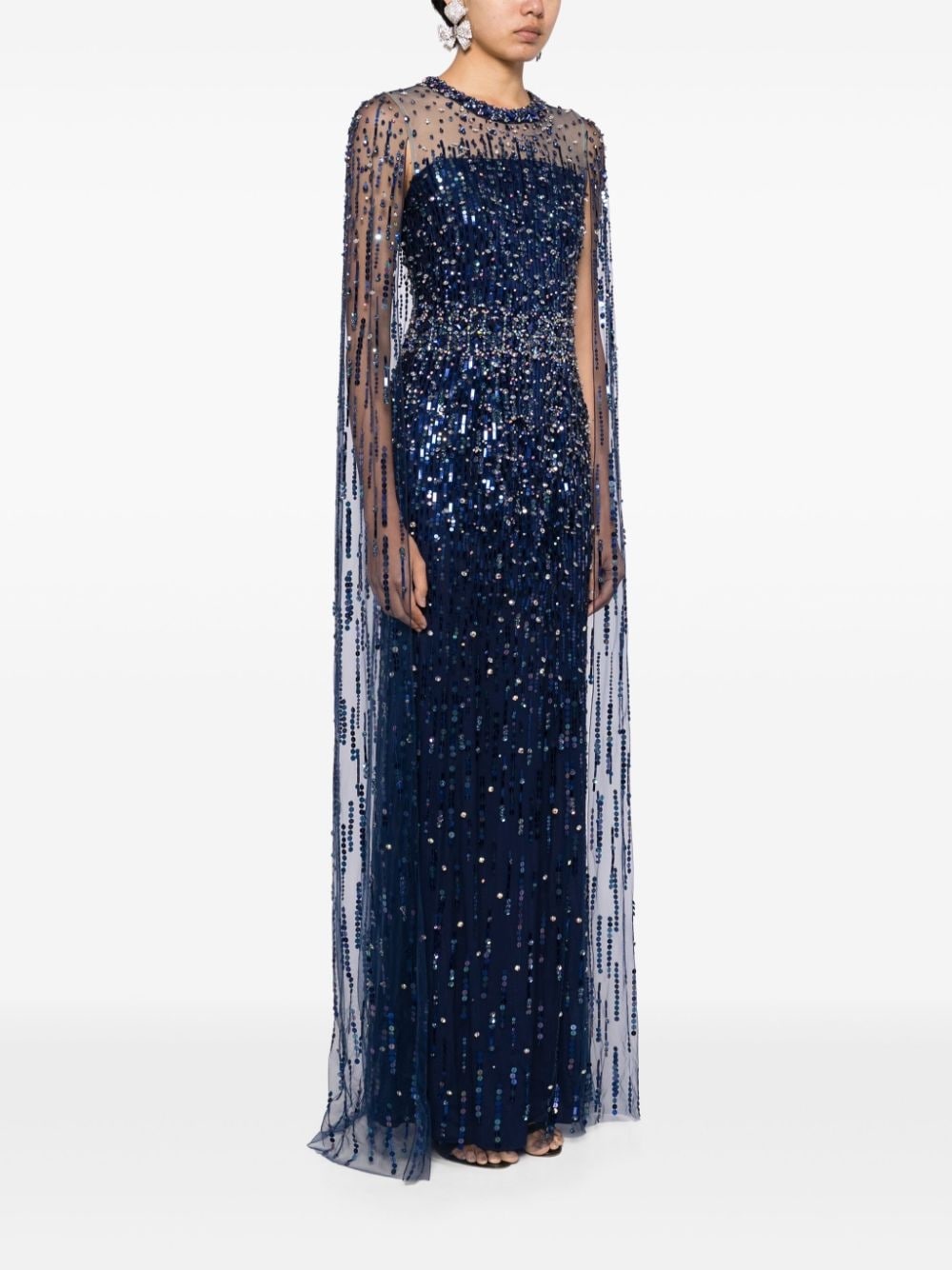 Lux crystal-embellished cape gown - 3